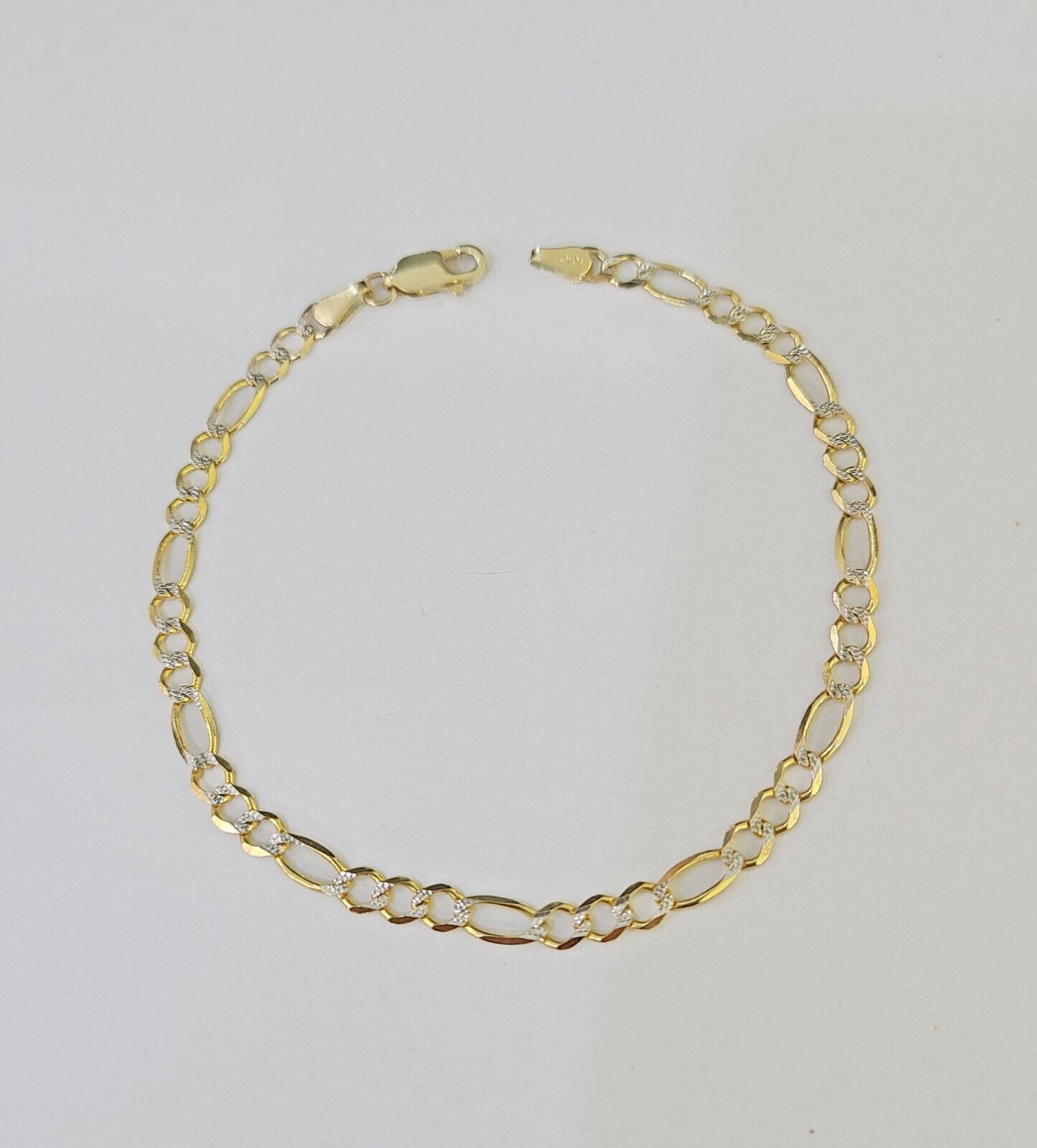 Real 10k Yellow Gold Figaro link Bracelet 5mm 8" Inch Men women Diamond Cut - GoldenlinQ