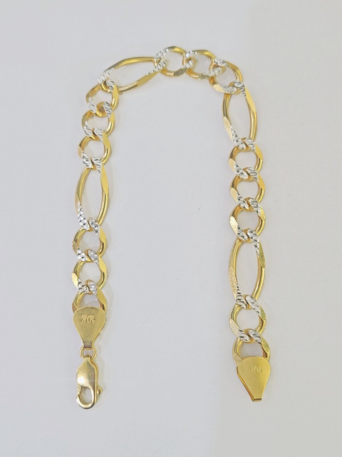 Real 10k Yellow Gold Figaro link Bracelet 9mm 8.5" Inch Solid Diamond Cut - GoldenlinQ