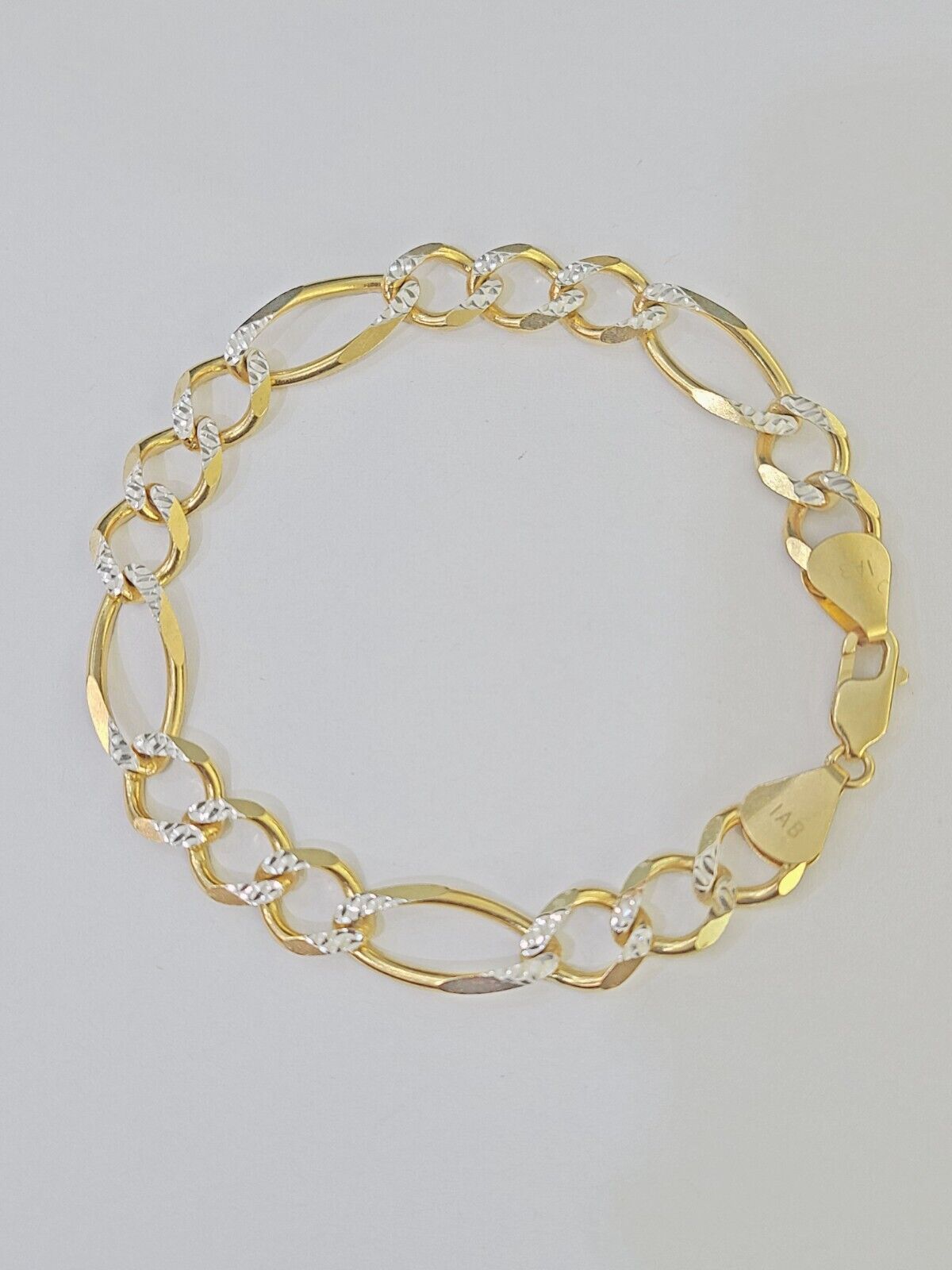 Real 10k Yellow Gold Figaro link Bracelet 9mm 8.5" Inch Solid Diamond Cut - GoldenlinQ
