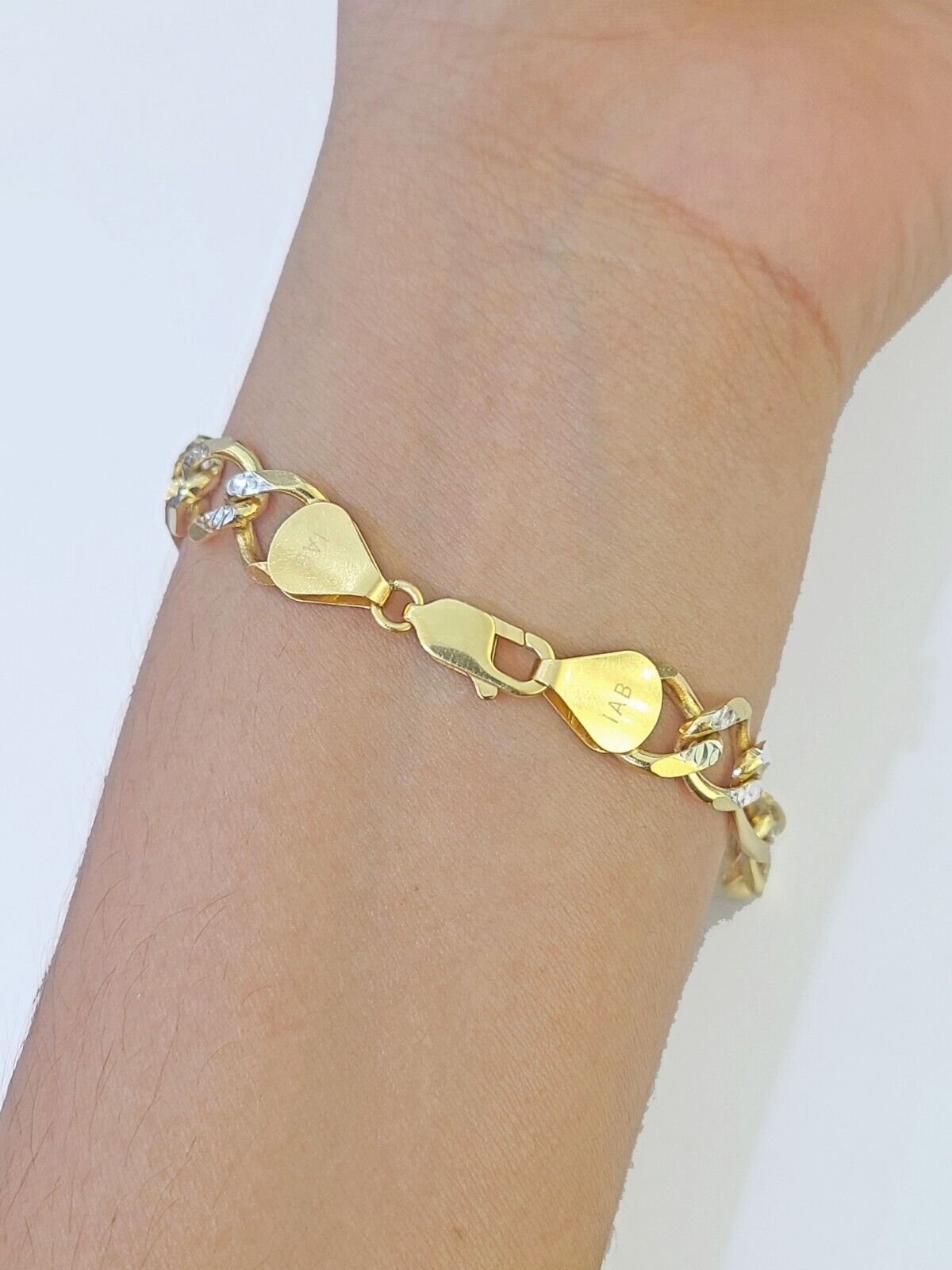 Real 10k Yellow Gold Figaro link Bracelet 9mm 8.5" Inch Solid Diamond Cut - GoldenlinQ
