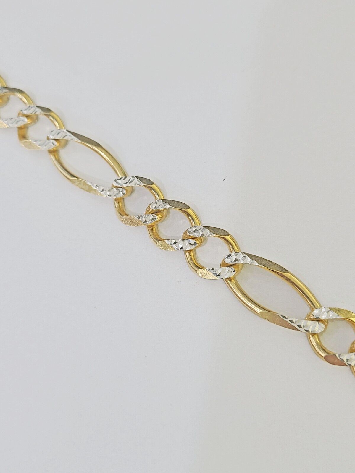 Real 10k Yellow Gold Figaro link Bracelet 9mm 8.5" Inch Solid Diamond Cut - GoldenlinQ