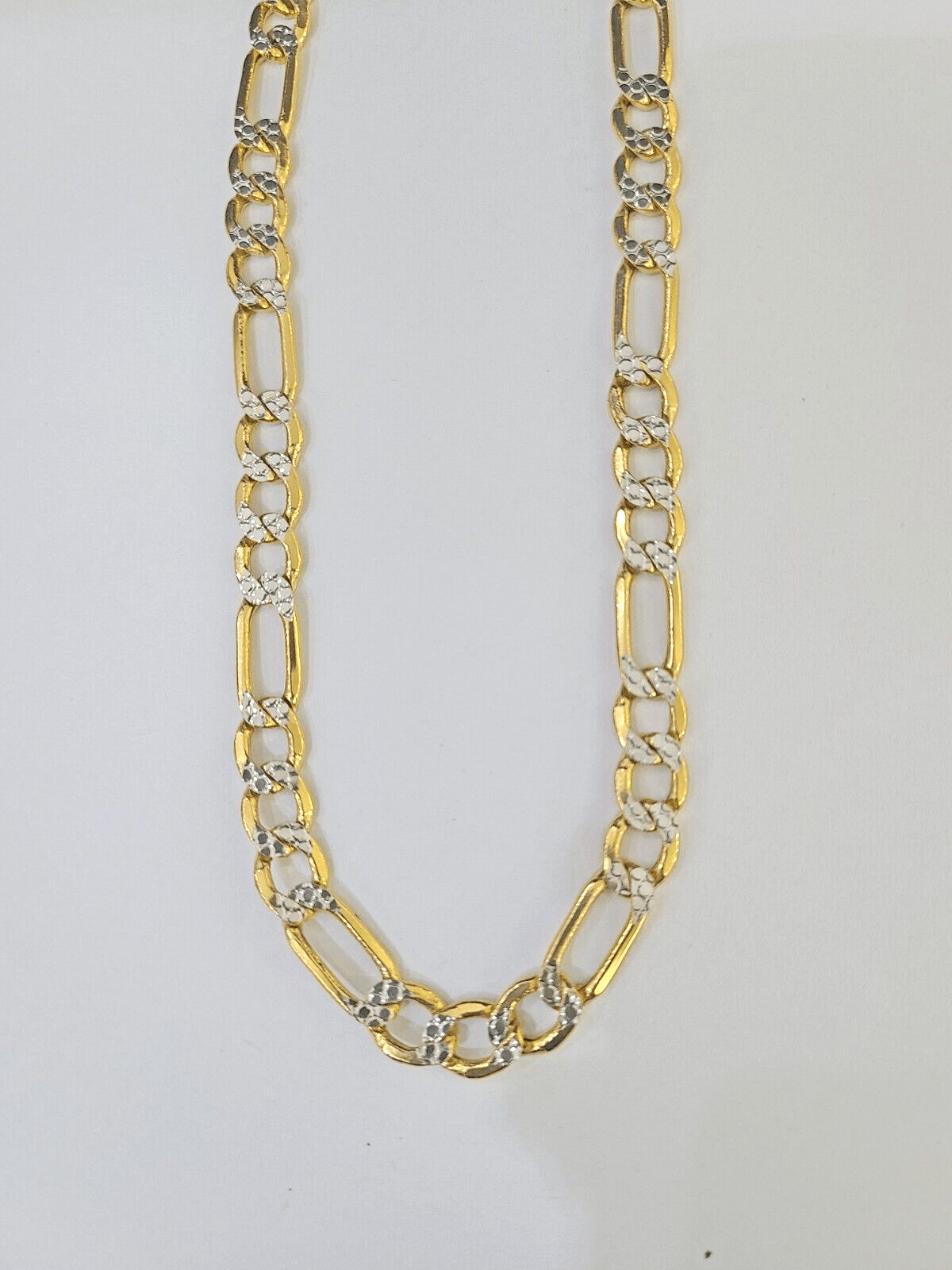 Real 10k Yellow Gold Figaro Link Chain 7mm 24 Inch Diamond Cut Necklace - GoldenlinQ