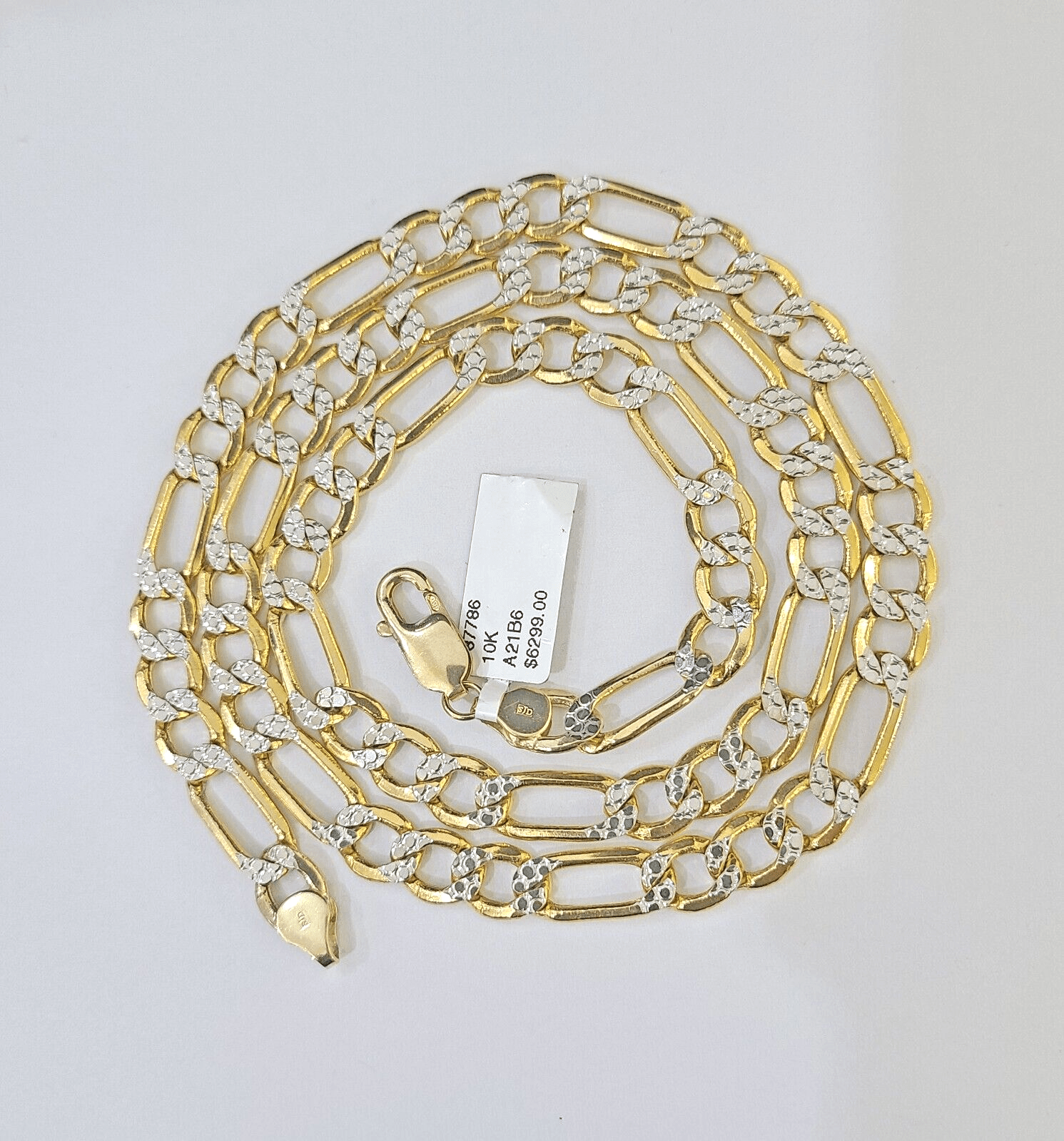 Real 10k Yellow Gold Figaro Link Chain 7mm 24 Inch Diamond Cut Necklace - GoldenlinQ