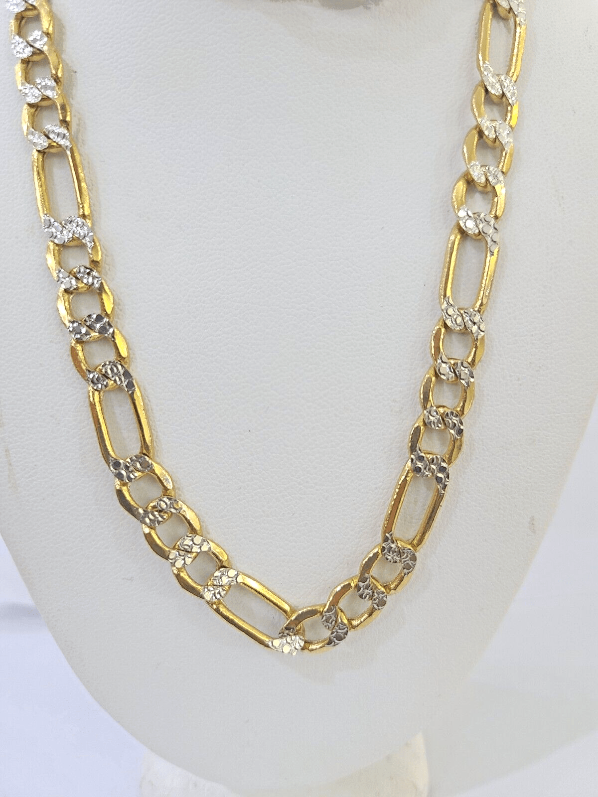 Real 10k Yellow Gold Figaro Link Chain 7mm 24 Inch Diamond Cut Necklace - GoldenlinQ