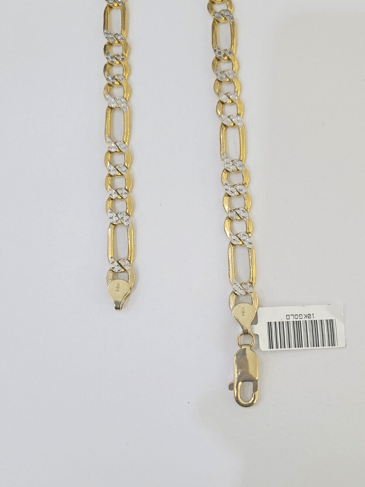 Real 10k Yellow Gold Figaro Link Chain 7mm 24 Inch Diamond Cut Necklace - GoldenlinQ