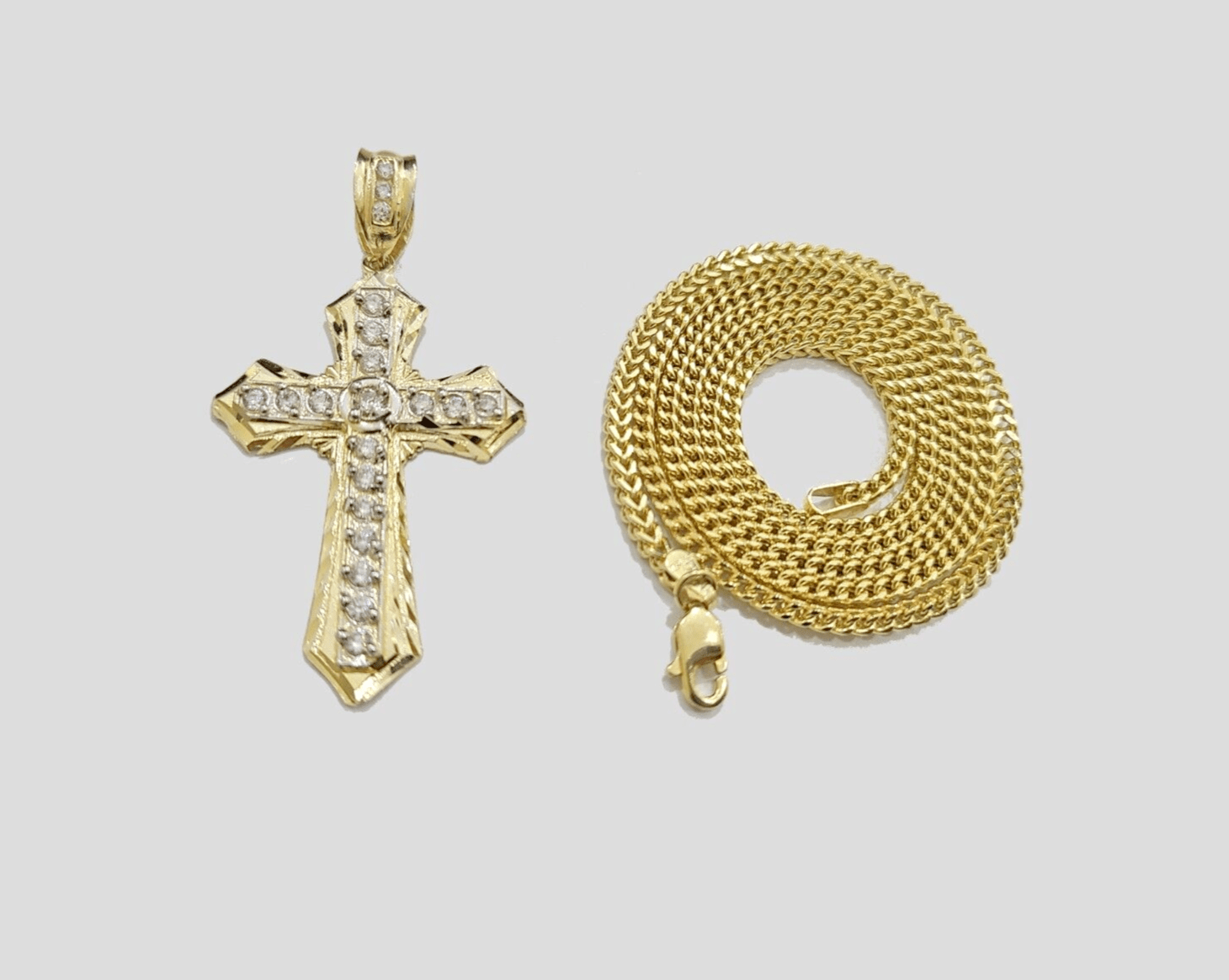 Real 10k Yellow Gold Franco Chain 2.5mm 20" inch Necklace Jesus Cross Charm 10kt - GoldenlinQ