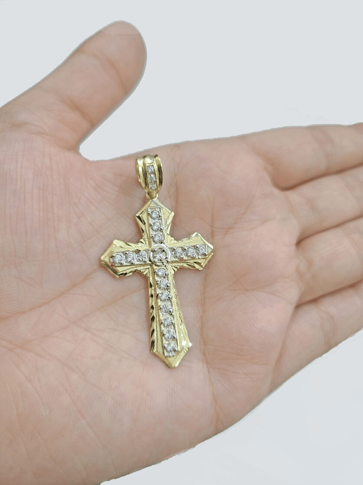 Real 10k Yellow Gold Franco Chain 2.5mm 20" inch Necklace Jesus Cross Charm 10kt - GoldenlinQ