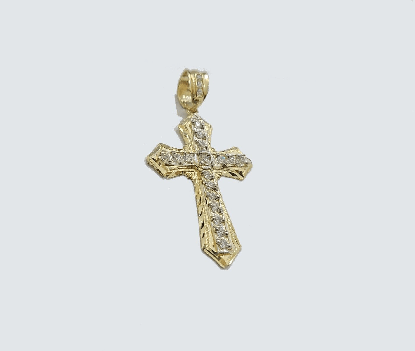 Real 10k Yellow Gold Franco Chain 2.5mm 22" inch Necklace Jesus Cross Charm 10kt - GoldenlinQ