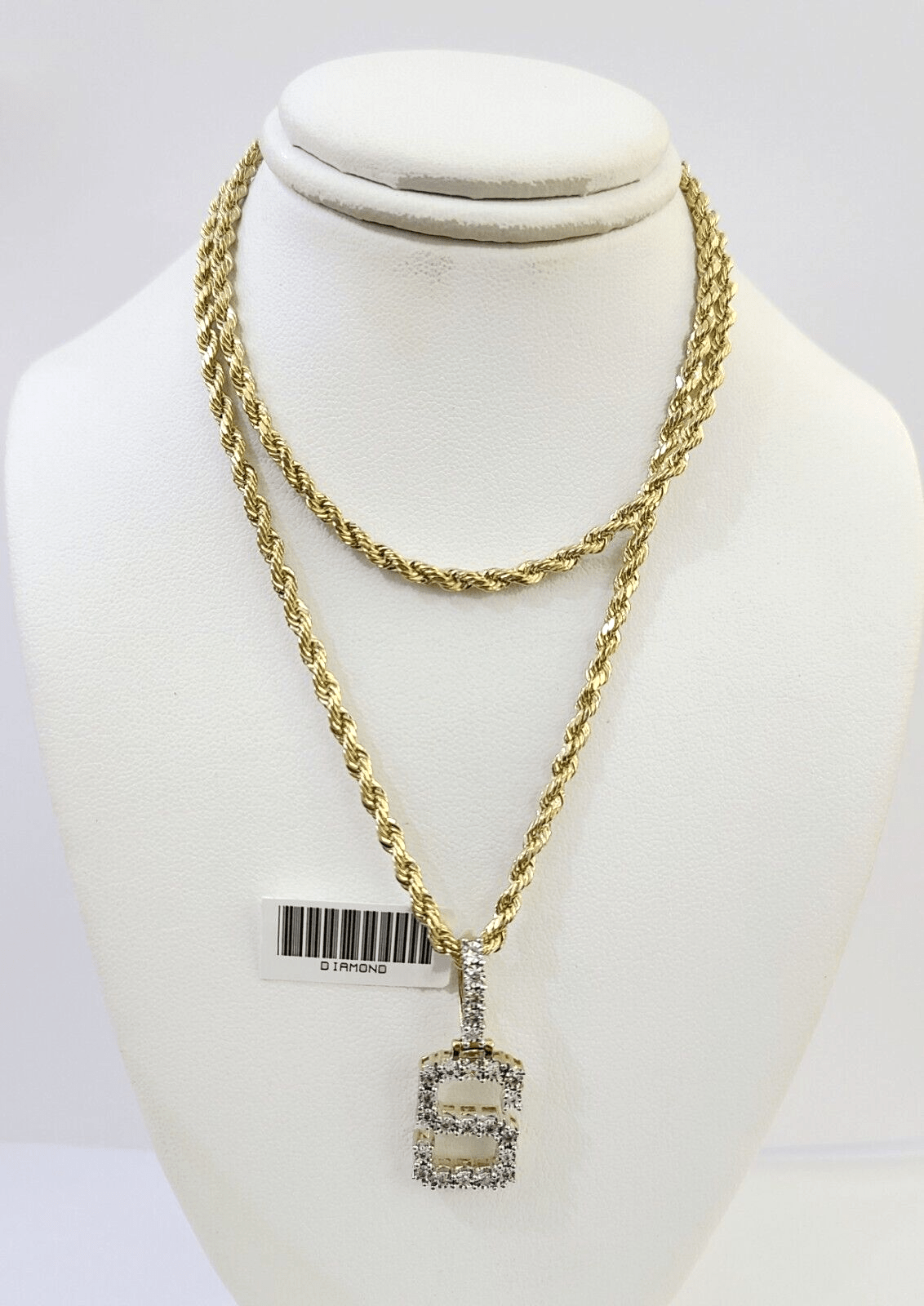 Real 10k Yellow Gold Genuine Diamond "S" Initial Pendent with 22 Inch Rope Chain - GoldenlinQ