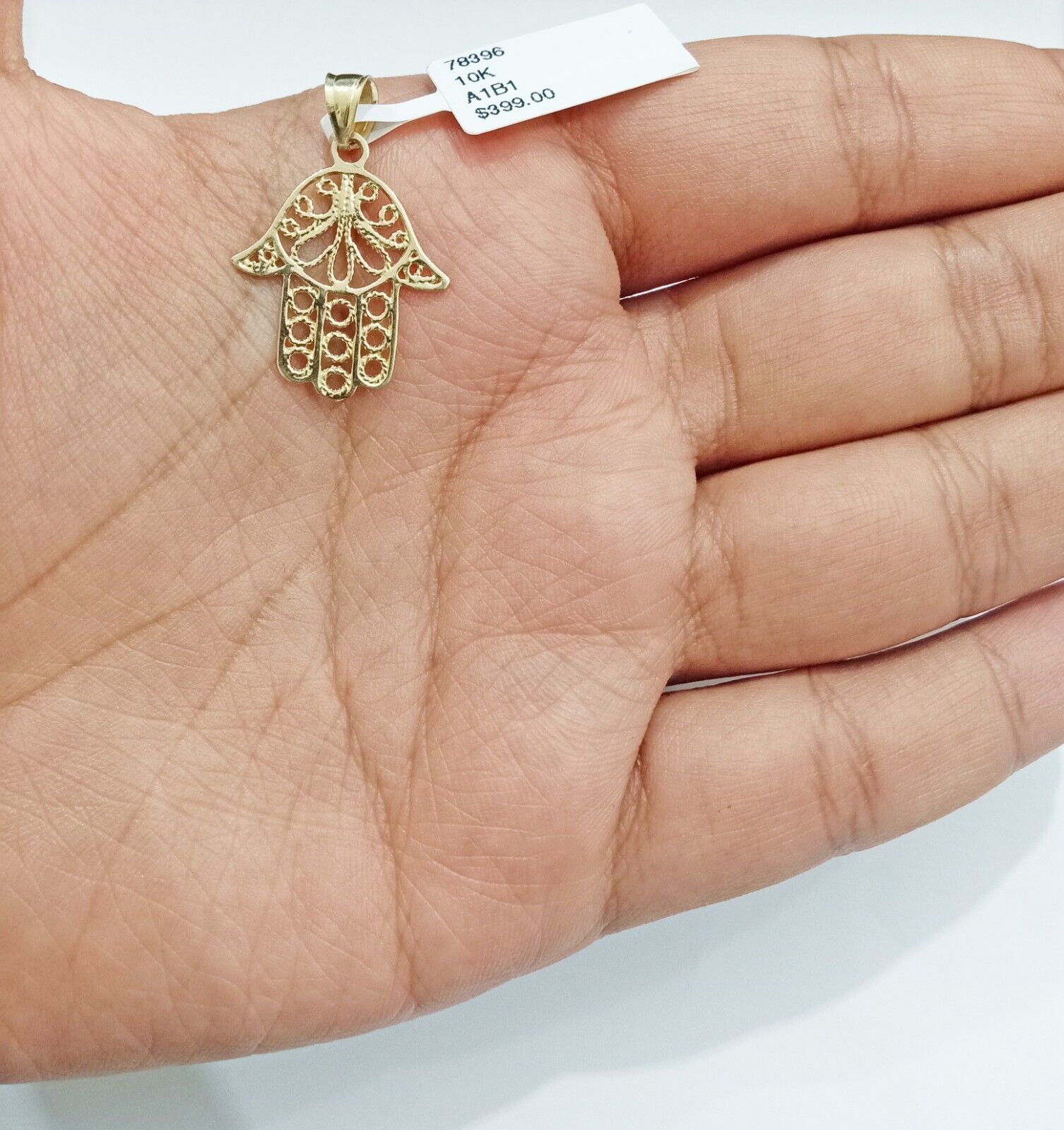 Real 10k Yellow Gold Hamsa Hand Charm Pendant Men Women 10kt gold - GoldenlinQ