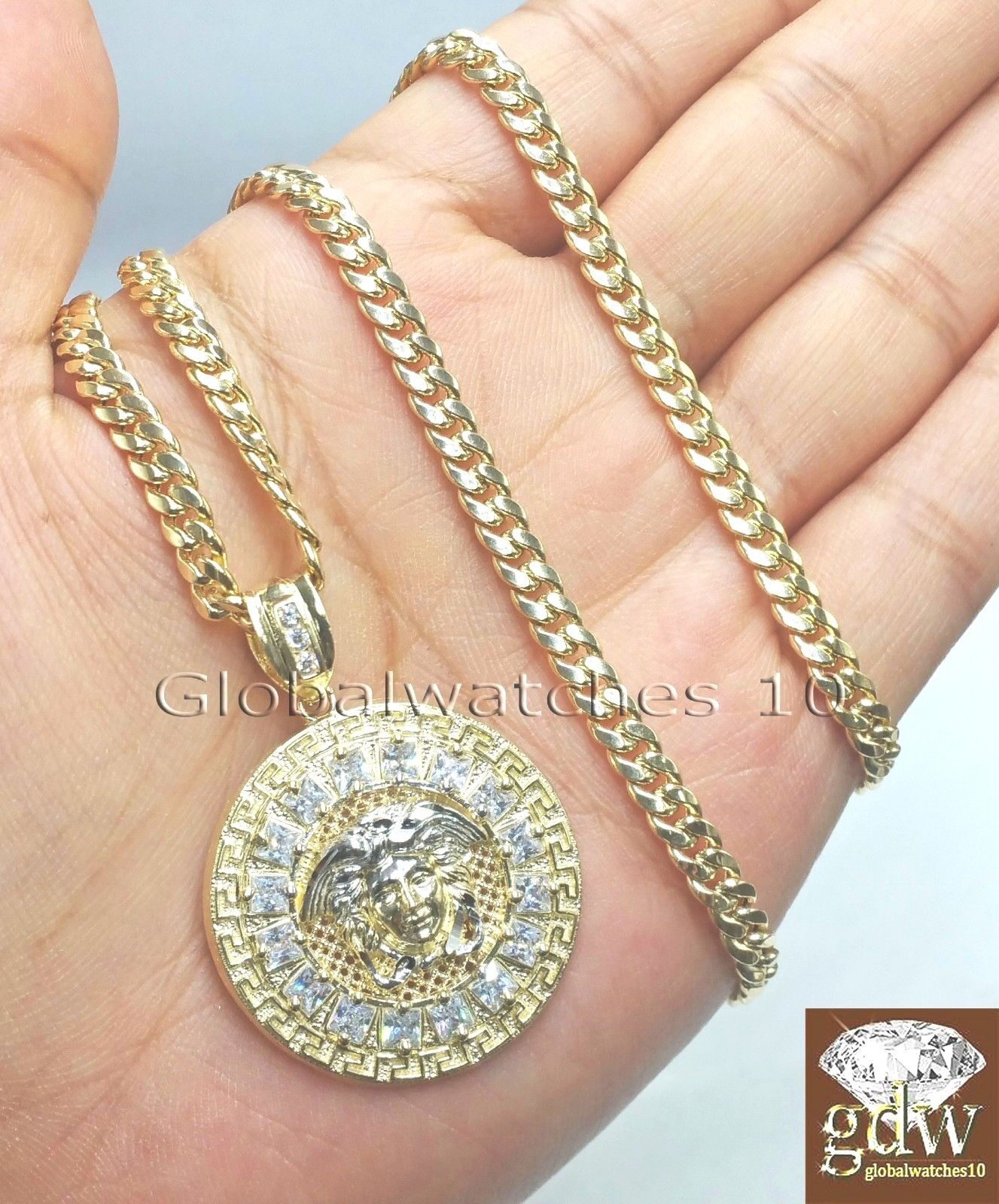 Real 10k Yellow Gold Head Charm Miami Cuban 24" Chain Necklace - GoldenlinQ