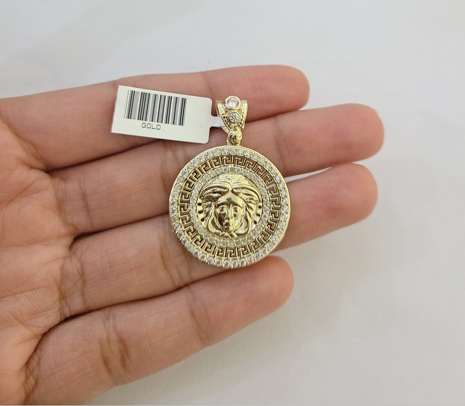 Real 10k Yellow Gold Head Charm Pendant 1.5" Inches Round Charm Circular 10kt - GoldenlinQ
