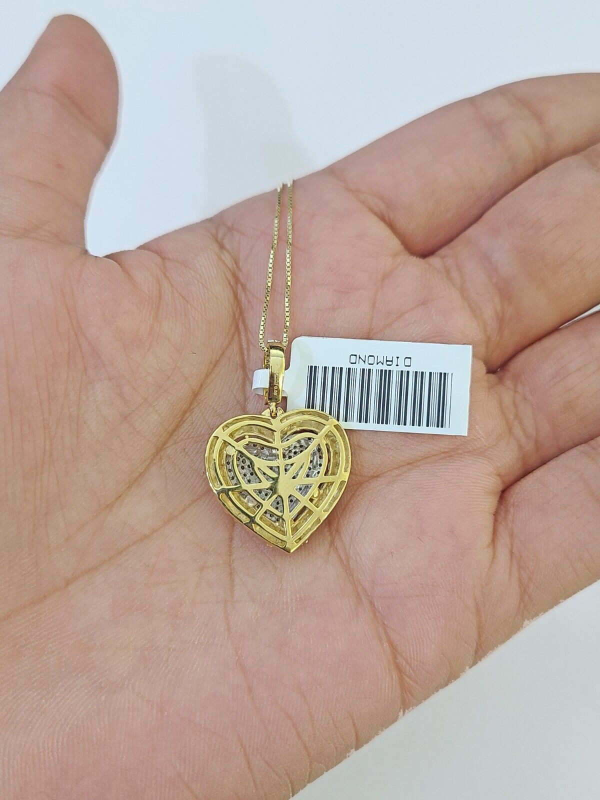 Real 10k Yellow Gold Heart Diamond Pendant Box Chain Necklace Set Women - GoldenlinQ