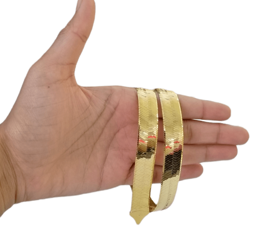 Real 10K Yellow Gold Herring Bone Chain 14mm Necklace 22" Inch Lobster lock - GoldenlinQ