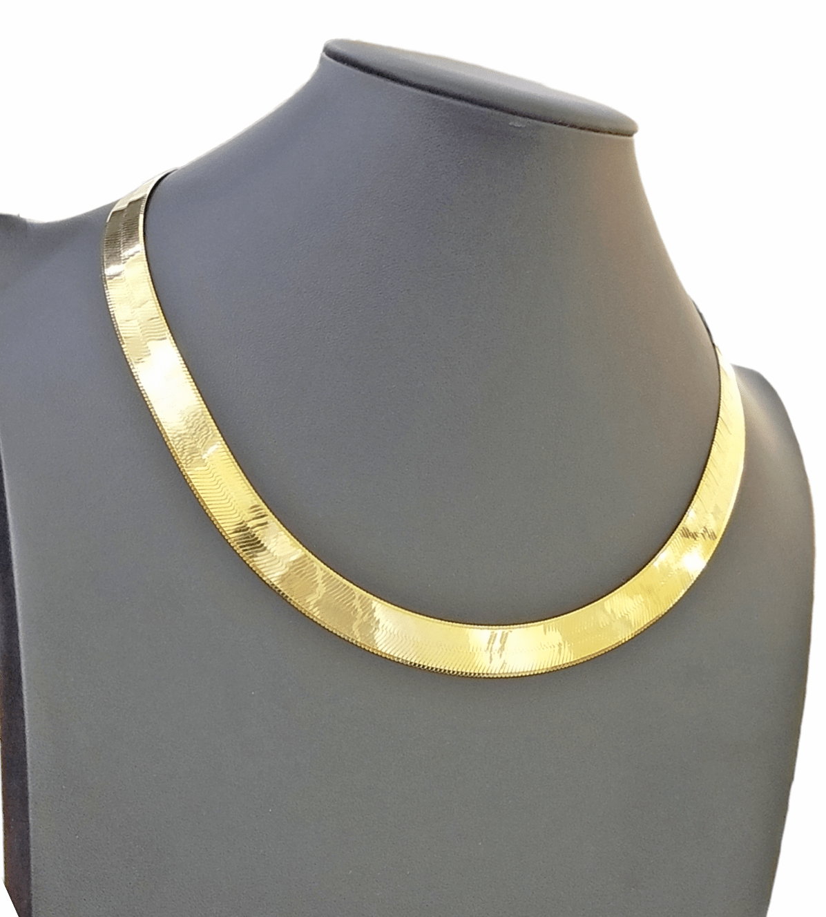 Real 10K Yellow Gold Herringbone 11mm Necklace Chain 23 Inch Solid Lobster Lock - GoldenlinQ