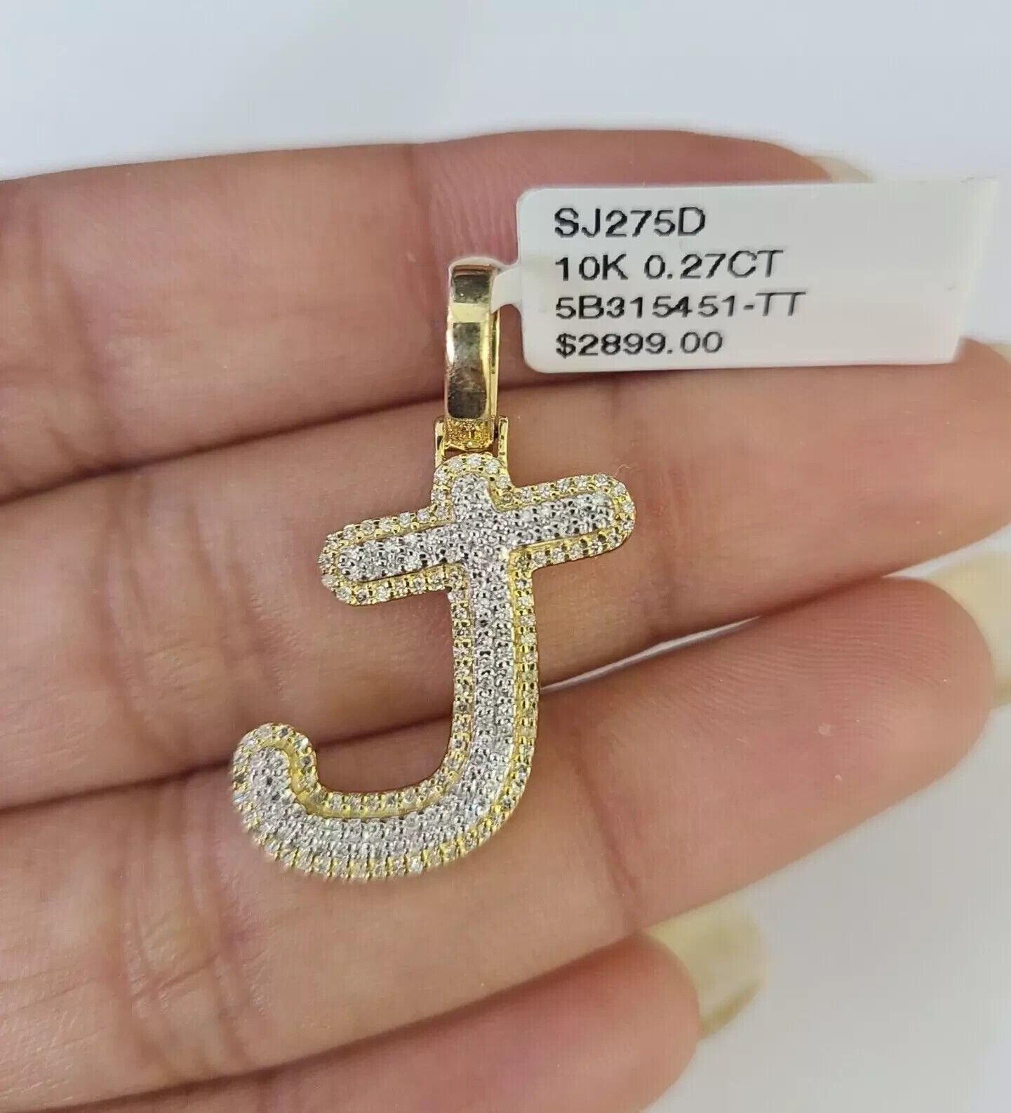Real 10k Yellow Gold J Charm Pendant Letter Initial With Diamonds For Mens - GoldenlinQ
