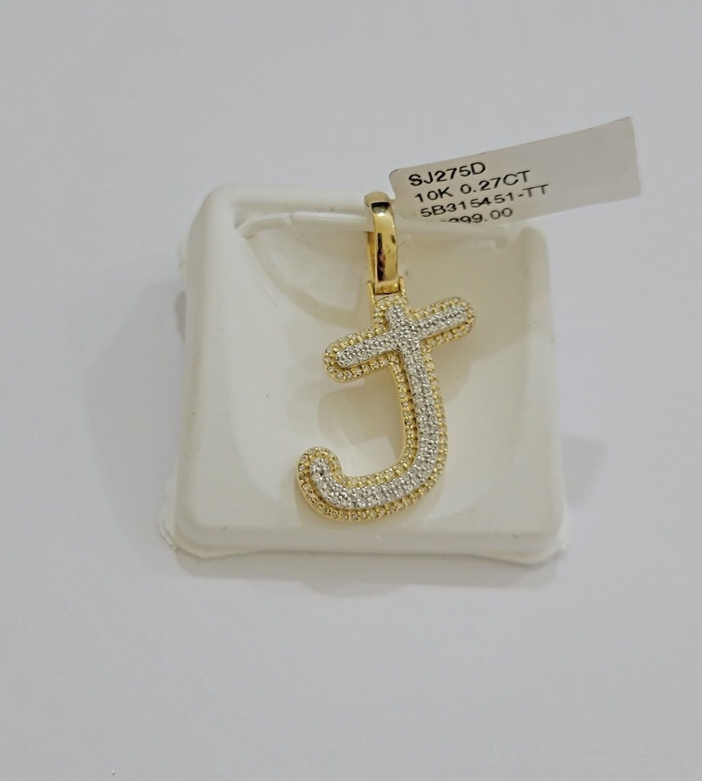 Real 10k Yellow Gold J Charm Pendant Letter Initial With Diamonds For Mens - GoldenlinQ