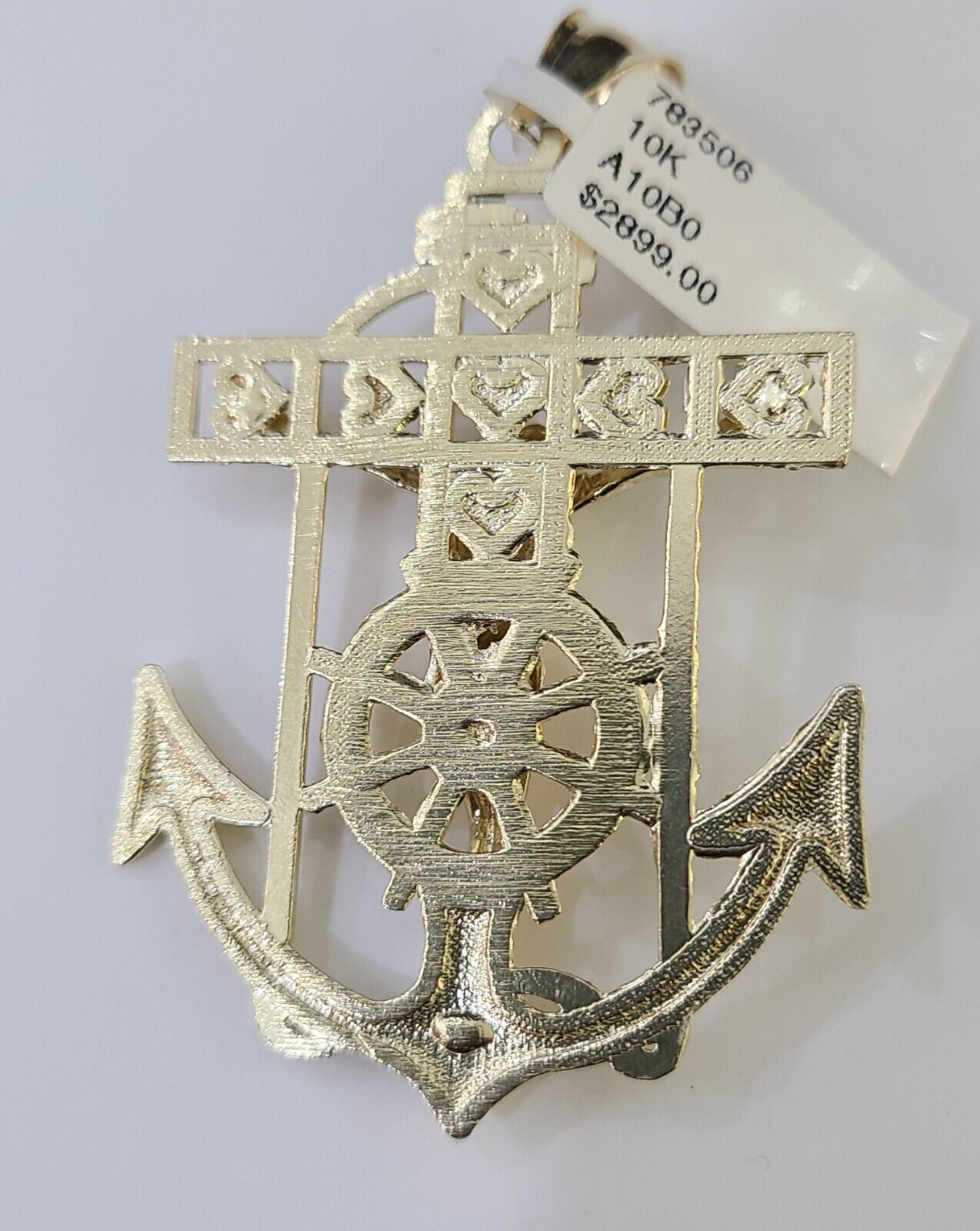 Real 10k Yellow Gold Jesus Anchor Pendant 2.5 inches Charm - GoldenlinQ