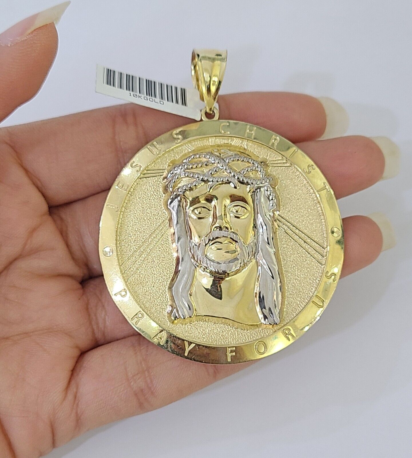 Real 10K Yellow Gold Jesus Crist Pendant Charm Diamond Cut Circular Genuine - GoldenlinQ
