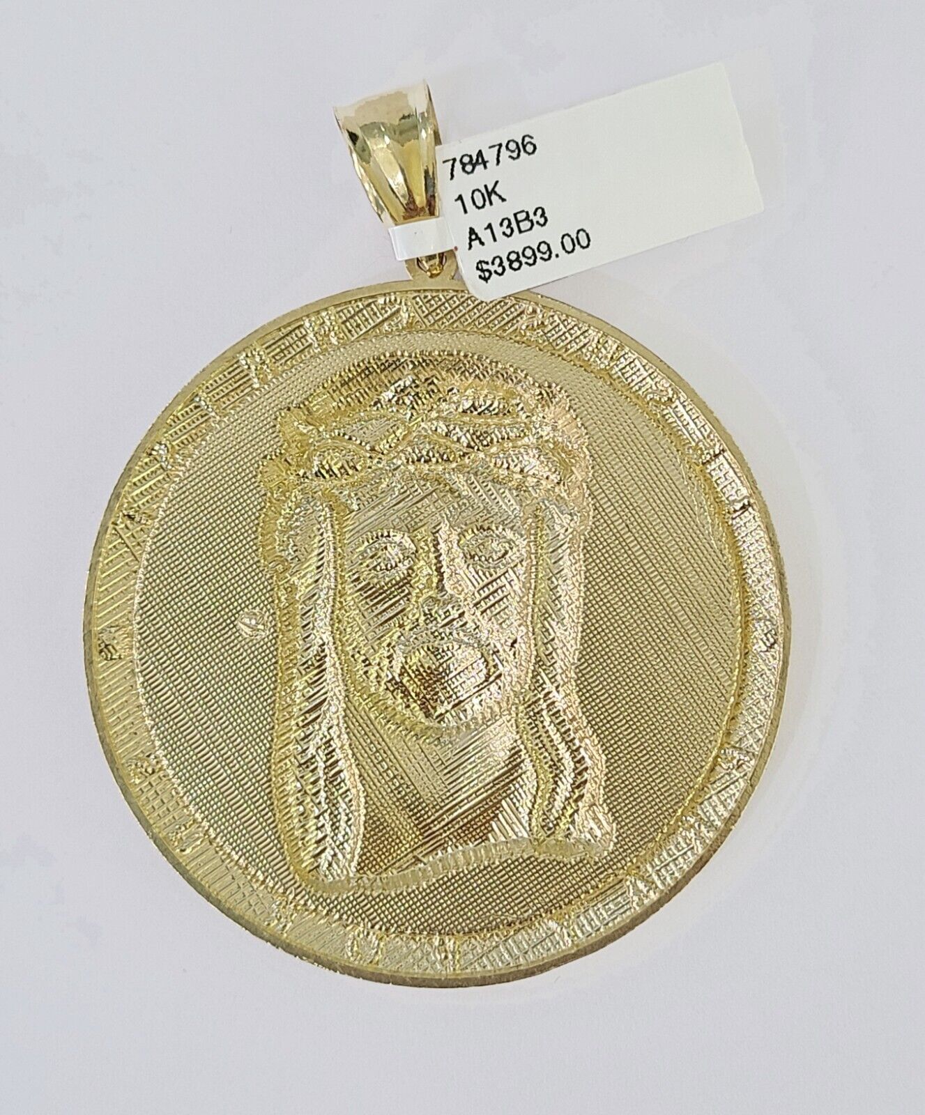 Real 10K Yellow Gold Jesus Crist Pendant Charm Diamond Cut Circular Genuine - GoldenlinQ