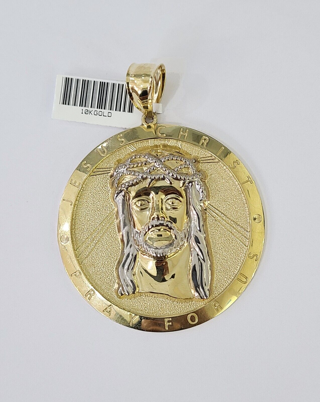 Real 10K Yellow Gold Jesus Crist Pendant Charm Diamond Cut Circular Genuine - GoldenlinQ