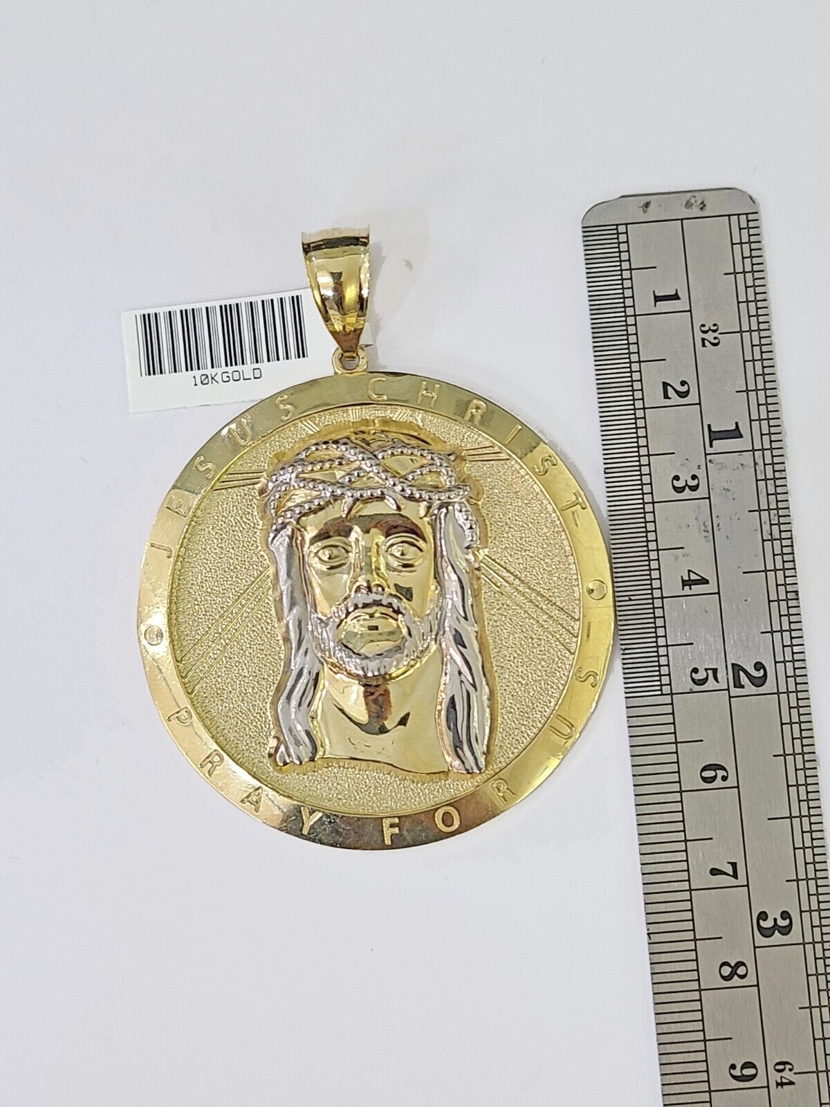 Real 10K Yellow Gold Jesus Crist Pendant Charm Diamond Cut Circular Genuine - GoldenlinQ