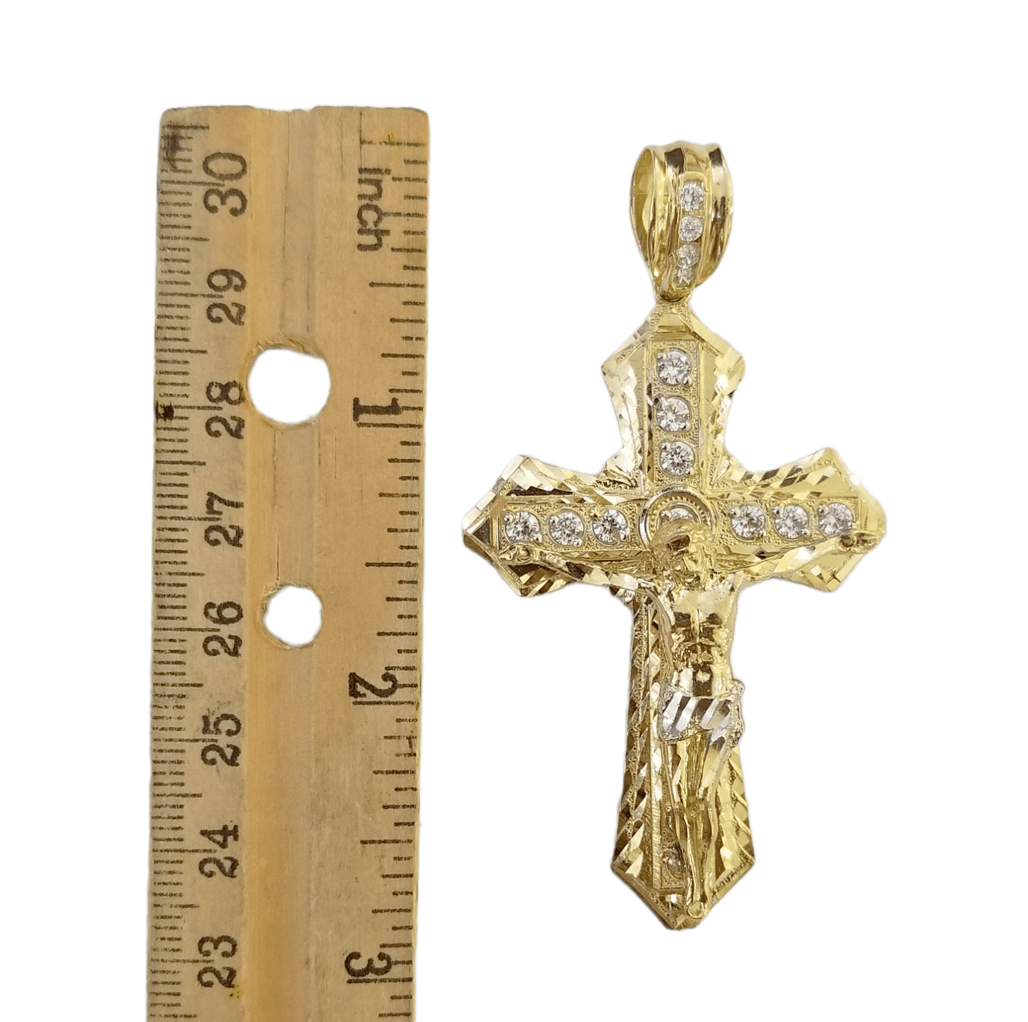 Real 10k Yellow Gold Jesus Cross Charm Men's pendant 3.75" With cubic Zirconia - GoldenlinQ
