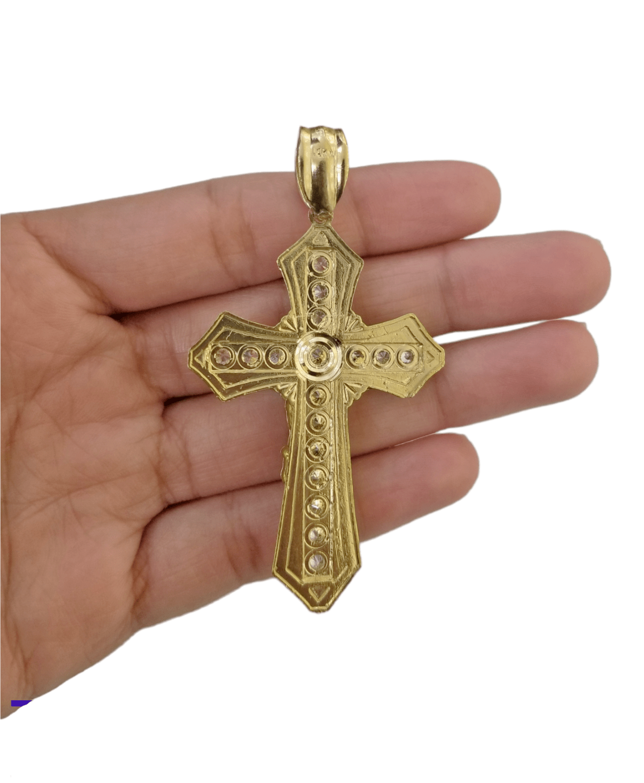 Real 10k Yellow Gold Jesus Cross Charm Men's pendant 3.75" With cubic Zirconia - GoldenlinQ