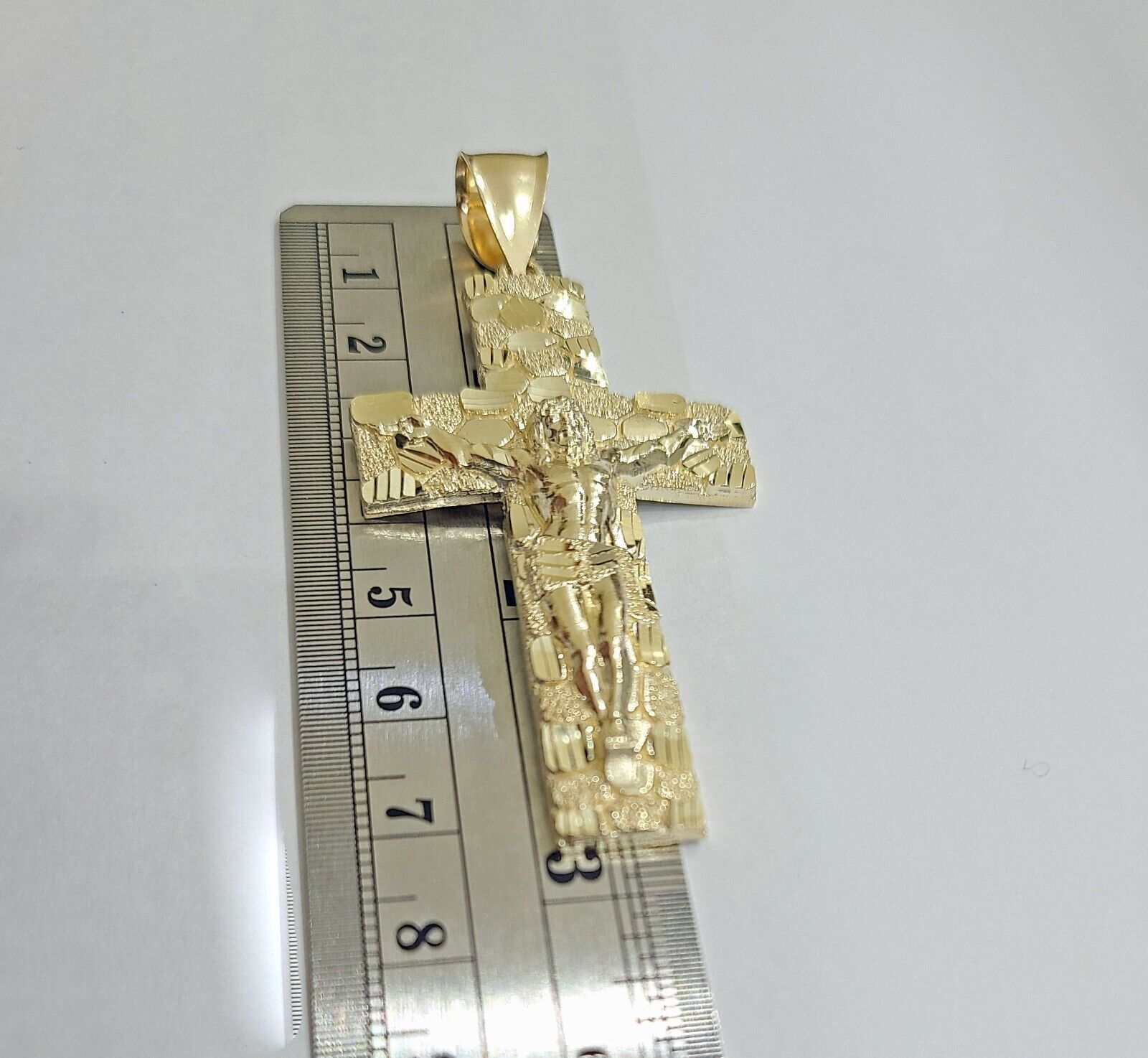 Real 10k Yellow Gold Jesus Cross Charm Pendant 2.5'' inches - GoldenlinQ