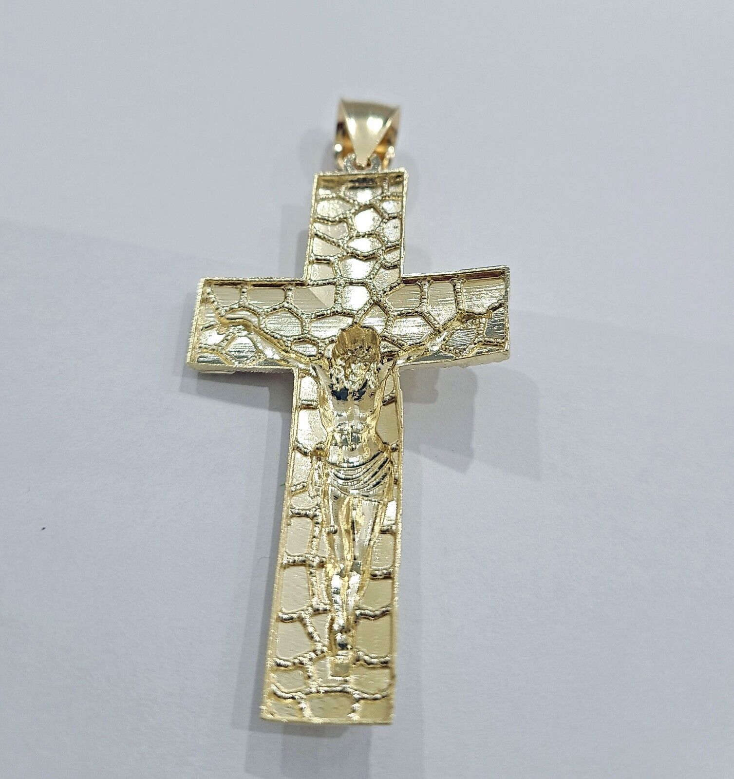 Real 10k Yellow Gold Jesus Cross Charm Pendant 2.5'' inches - GoldenlinQ
