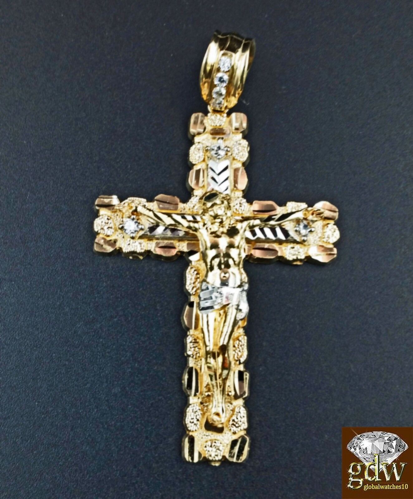 Real 10k Yellow Gold Jesus Cross Charm Pendant with 26 Inch Byzantine Chain - GoldenlinQ