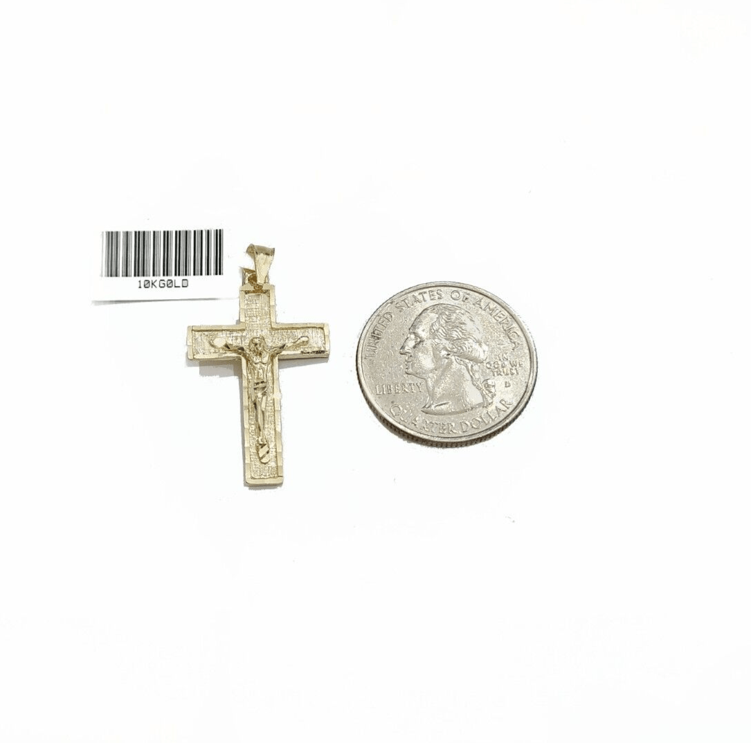 Real 10k Yellow Gold Jesus Cross Charm Rope Chain Necklace 3mm 20'' Pendant 10kt - GoldenlinQ