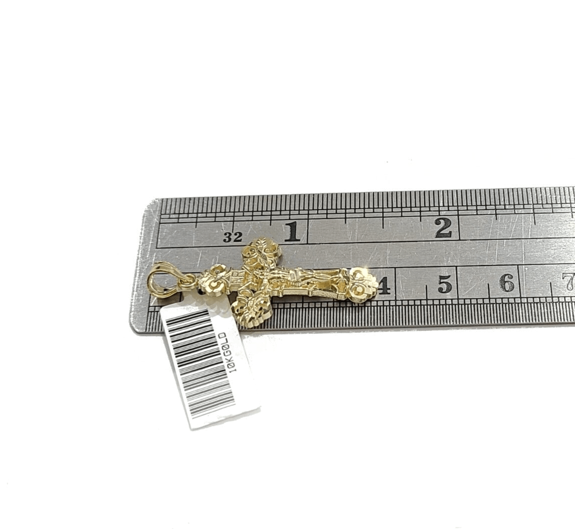 Real 10k Yellow Gold Jesus Cross Charm Rope Chain Necklace 3mm 24'' Pendant 10kt - GoldenlinQ