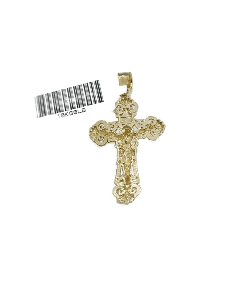 Real 10k Yellow Gold Jesus Cross Charm Rope Chain Necklace 3mm 24'' Pendant 10kt - GoldenlinQ