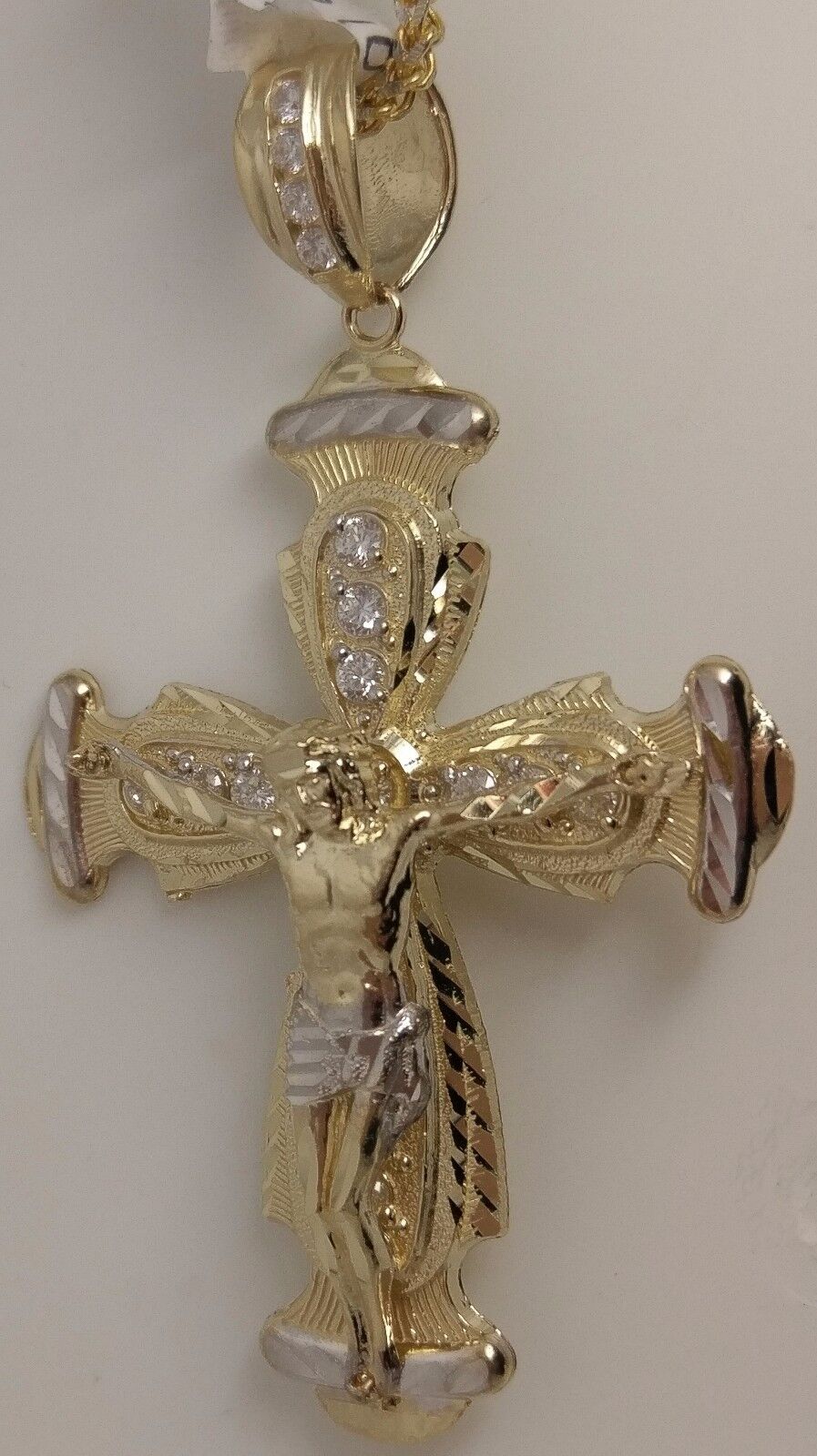 Real 10k Yellow Gold Jesus Crucifix Cross Charm Diamond Cut Pendant - GoldenlinQ