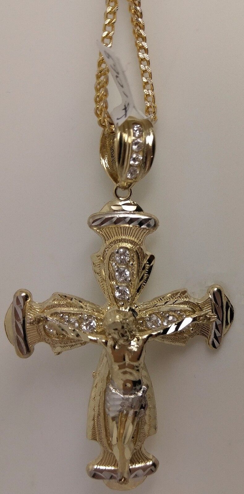 Real 10k Yellow Gold Jesus Crucifix Cross Charm Diamond Cut Pendant - GoldenlinQ