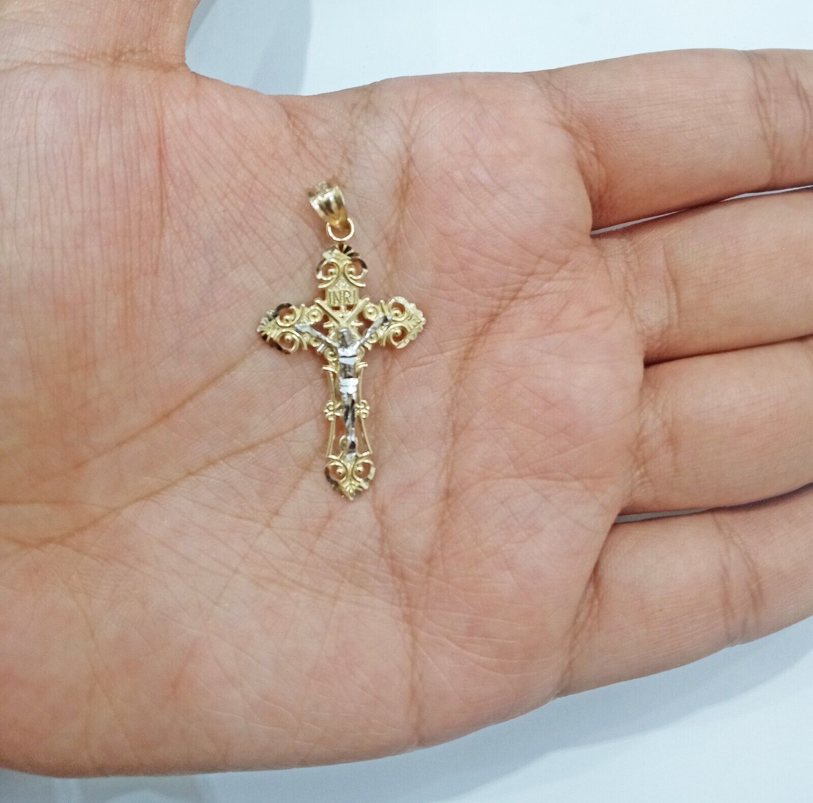 Real 10k Yellow Gold Jesus Crucifix Cross Charm Pendant Men Women 10kt Gold - GoldenlinQ