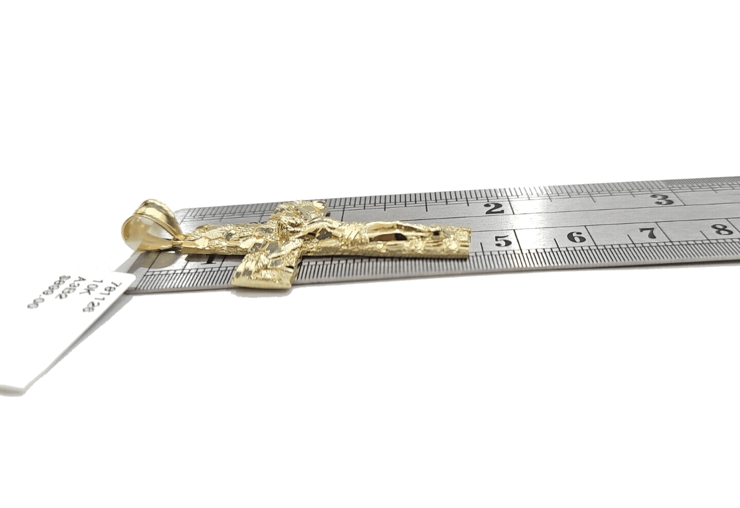 Real 10k Yellow Gold Jesus Crucifix Nugget Cross Charm Pendant 1.8'' inches 10kt - GoldenlinQ