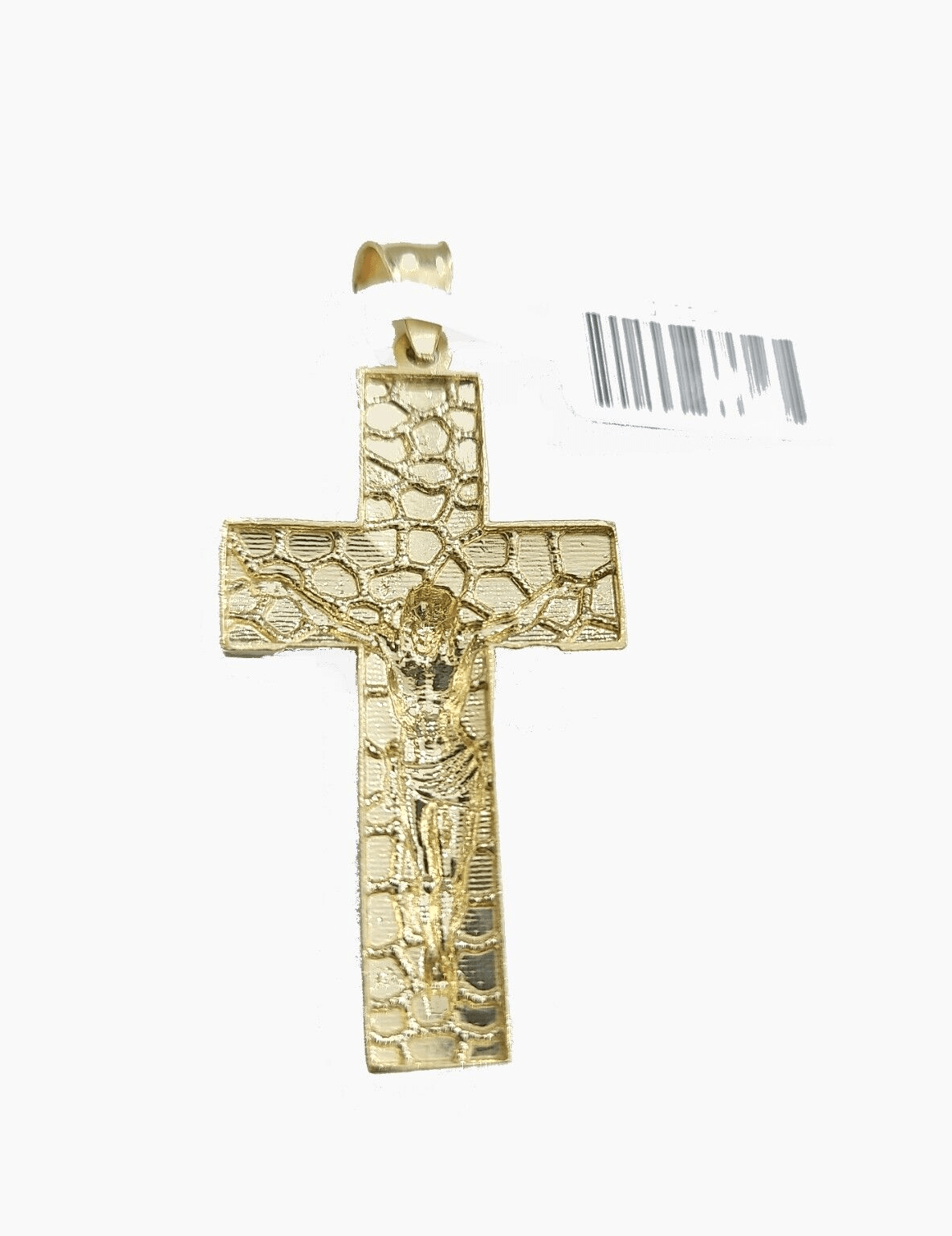 Real 10k Yellow Gold Jesus Crucifix Nugget Cross Charm Pendant 1.8'' inches 10kt - GoldenlinQ