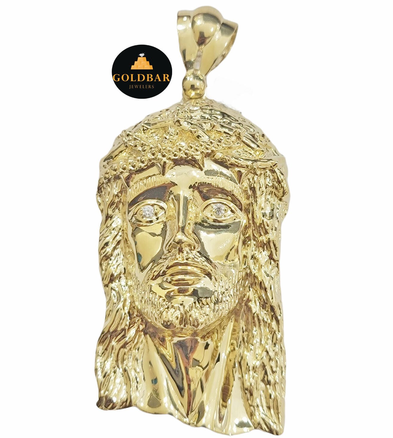 Real 10k Yellow Gold Jesus Head Charm Pendant For Men's 3" Inch For Chain, 10KT - GoldenlinQ
