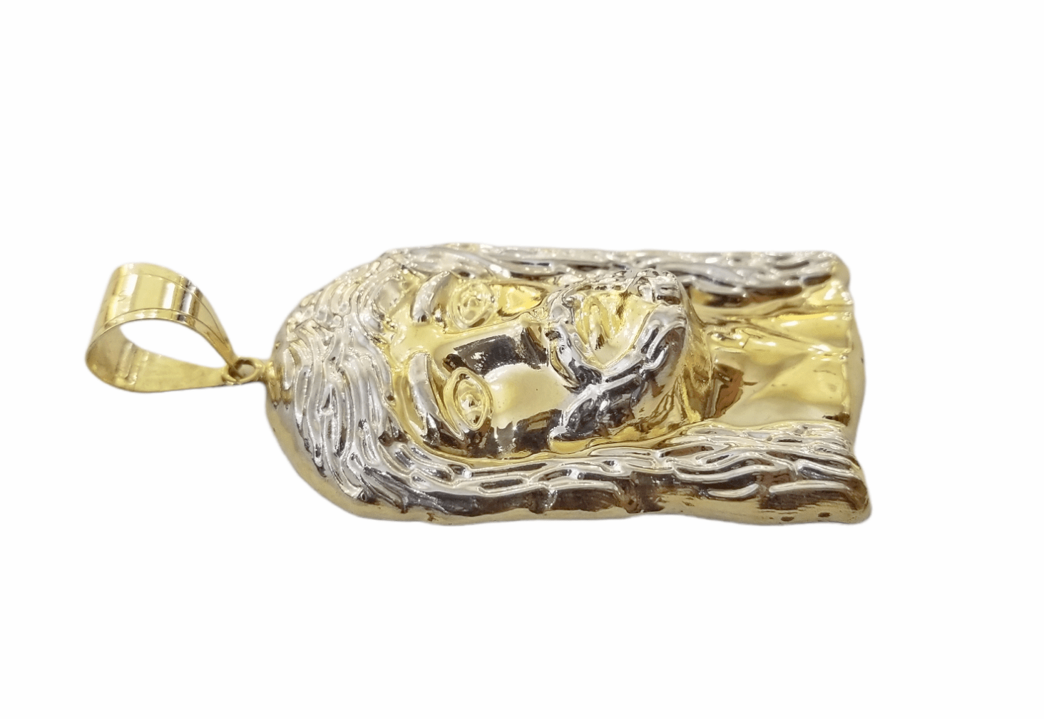 Real 10K Yellow Gold Jesus Head Charm Pendent 3" Inch 10kt - GoldenlinQ