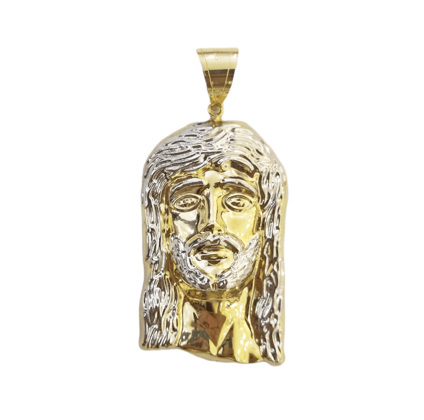 Real 10K Yellow Gold Jesus Head Charm Pendent 3" Inch 10kt - GoldenlinQ