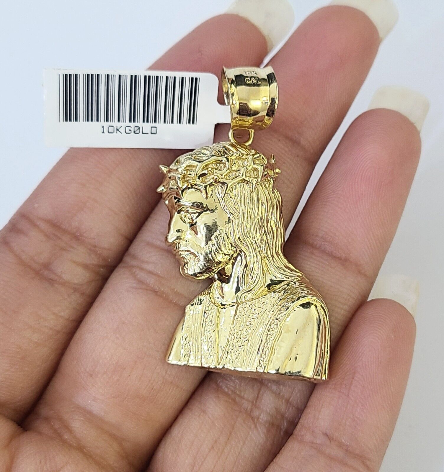 Real 10K Yellow Gold Jesus Head Pendant Charm Genuine 2" - GoldenlinQ