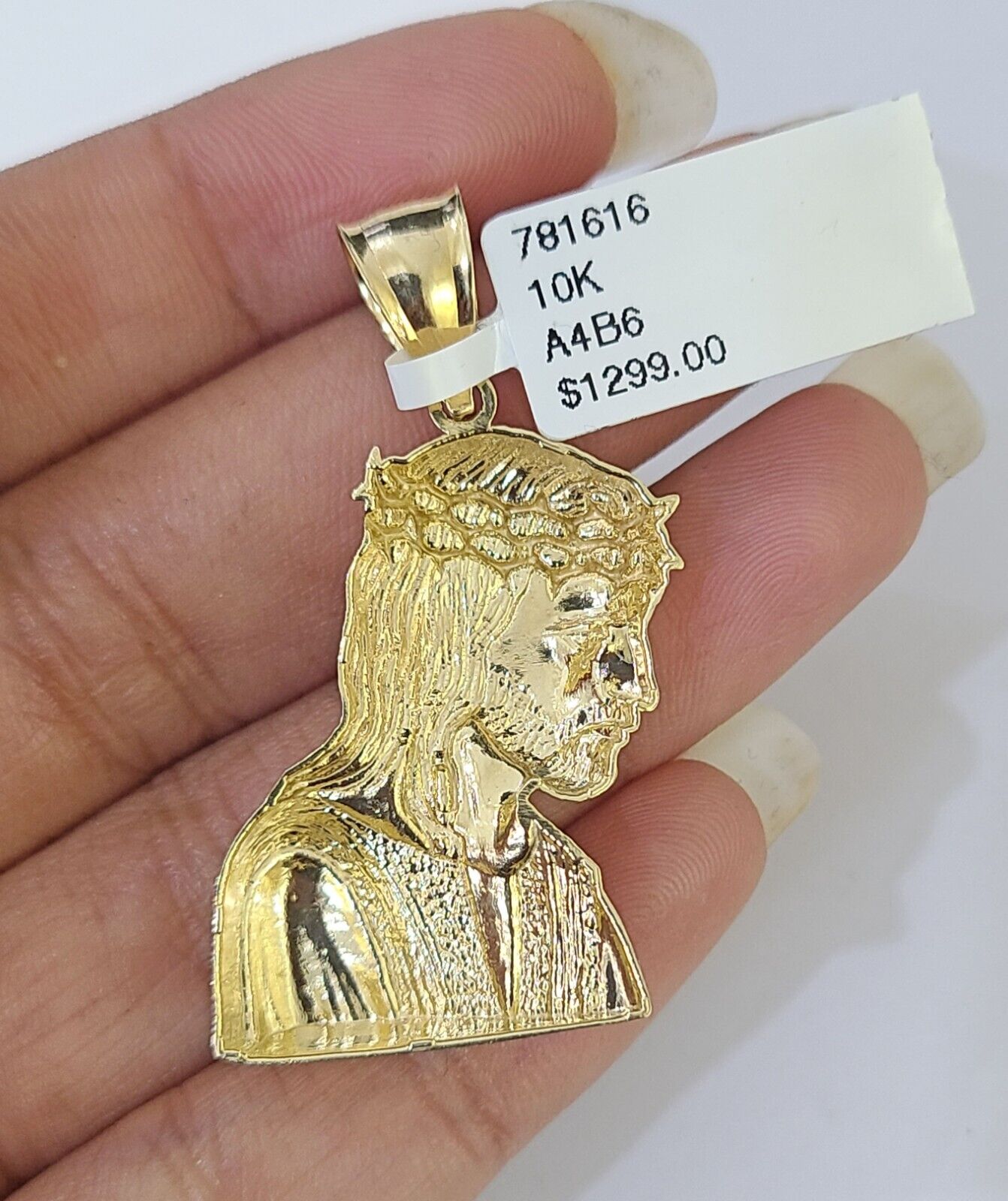 Real 10K Yellow Gold Jesus Head Pendant Charm Genuine 2" - GoldenlinQ