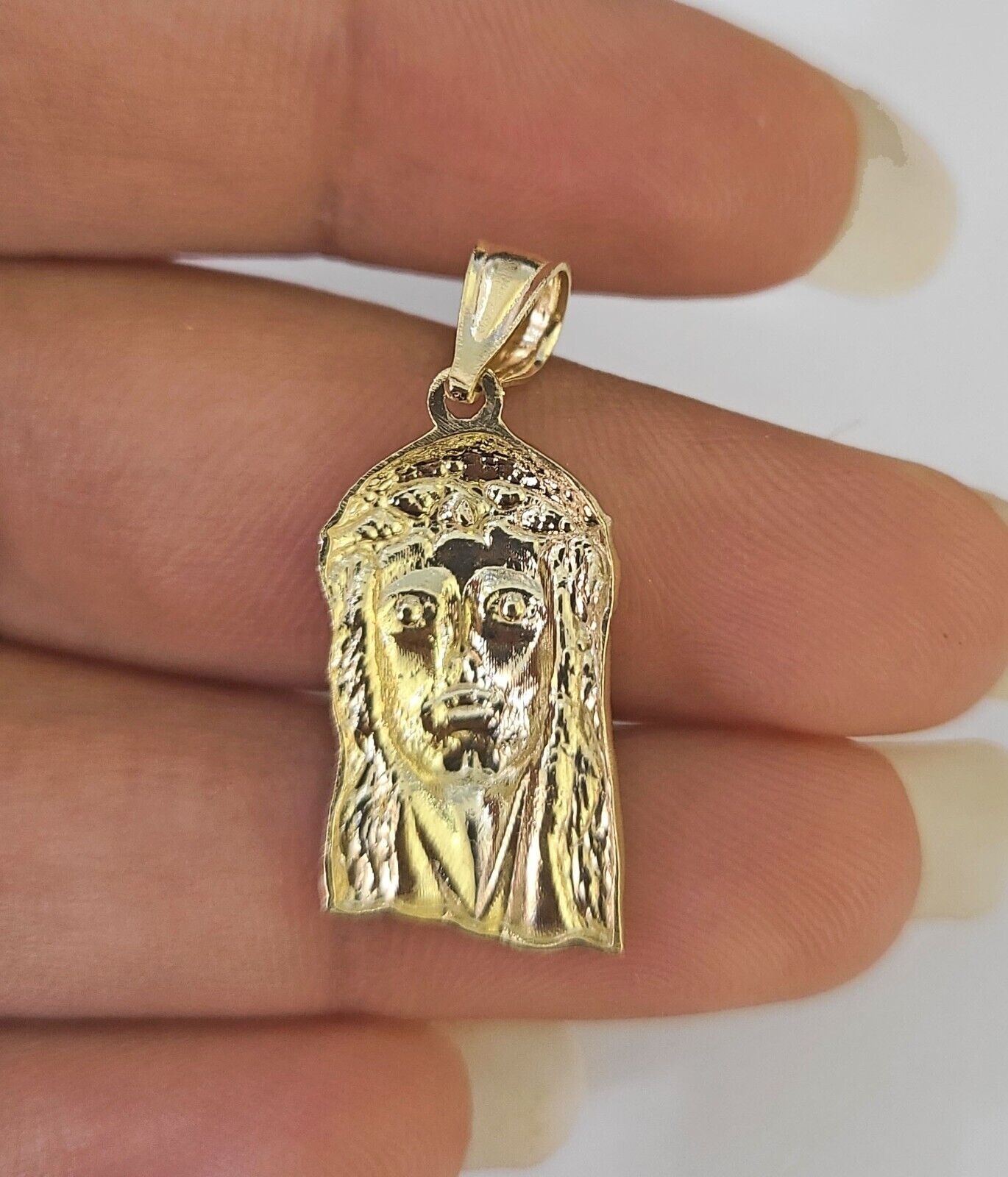 Real 10K Yellow Gold Jesus Head Pendant Charm Genuine - GoldenlinQ
