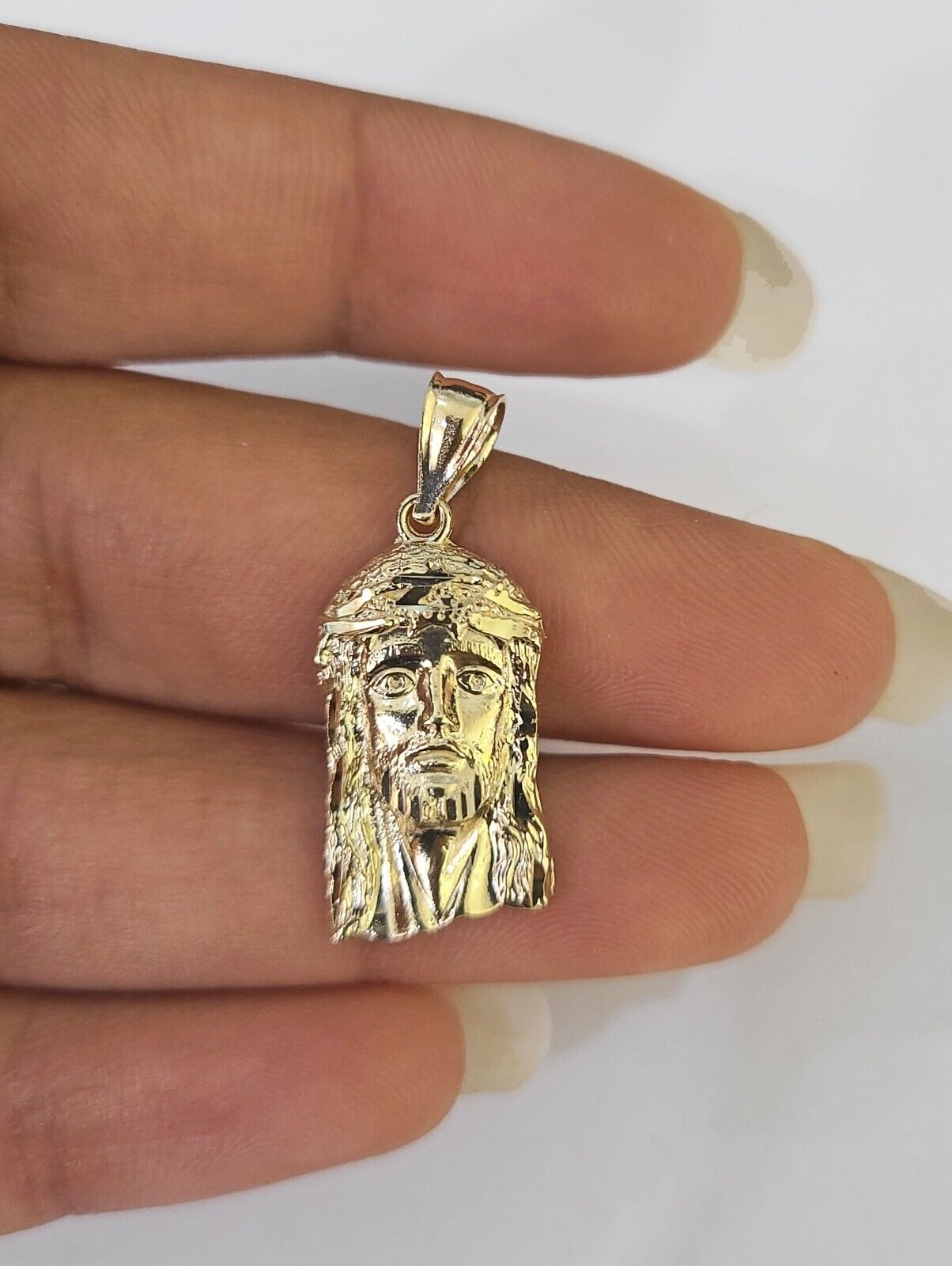 Real 10K Yellow Gold Jesus Head Pendant Charm Genuine - GoldenlinQ