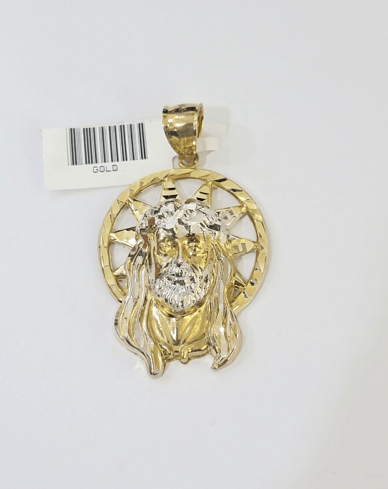 Real 10K Yellow Gold Jesus Head Pendant Charm with Circular Ring - GoldenlinQ