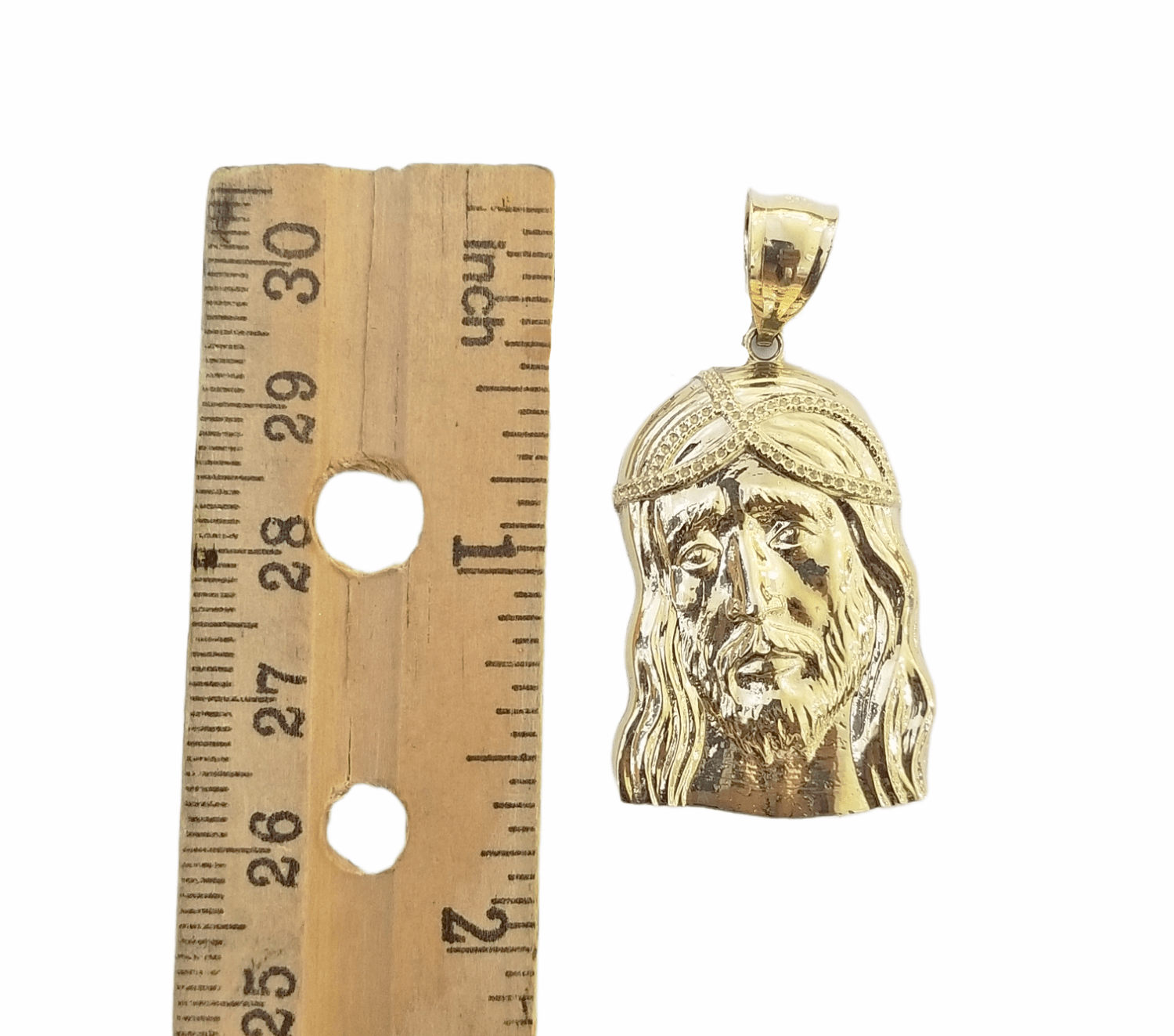 Real 10K Yellow Gold Jesus Head Pendent Charm 1" Inch Jesus Face 10kt - GoldenlinQ