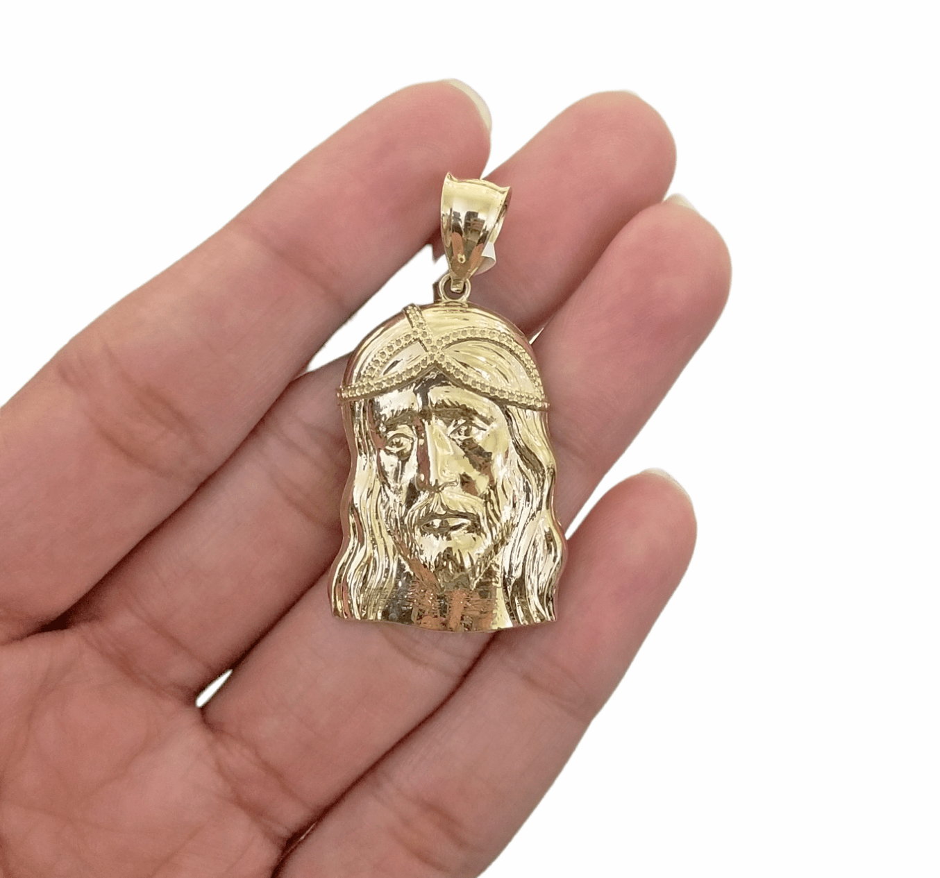 Real 10K Yellow Gold Jesus Head Pendent Charm - GoldenlinQ