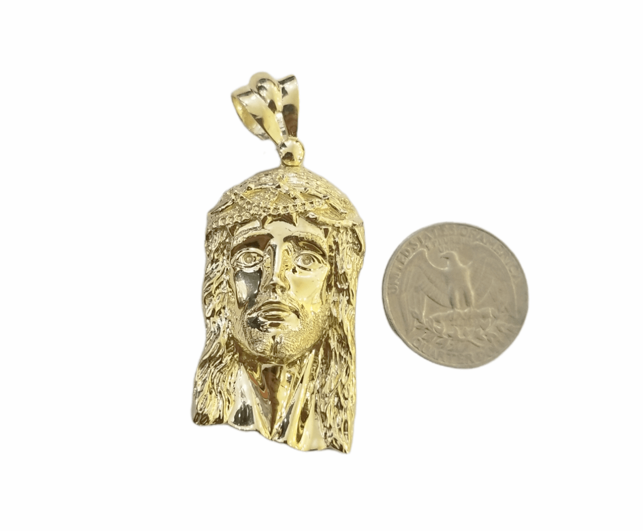 Real 10K Yellow Gold Jesus Head Pendent Charm 2" Inch 10kt - GoldenlinQ